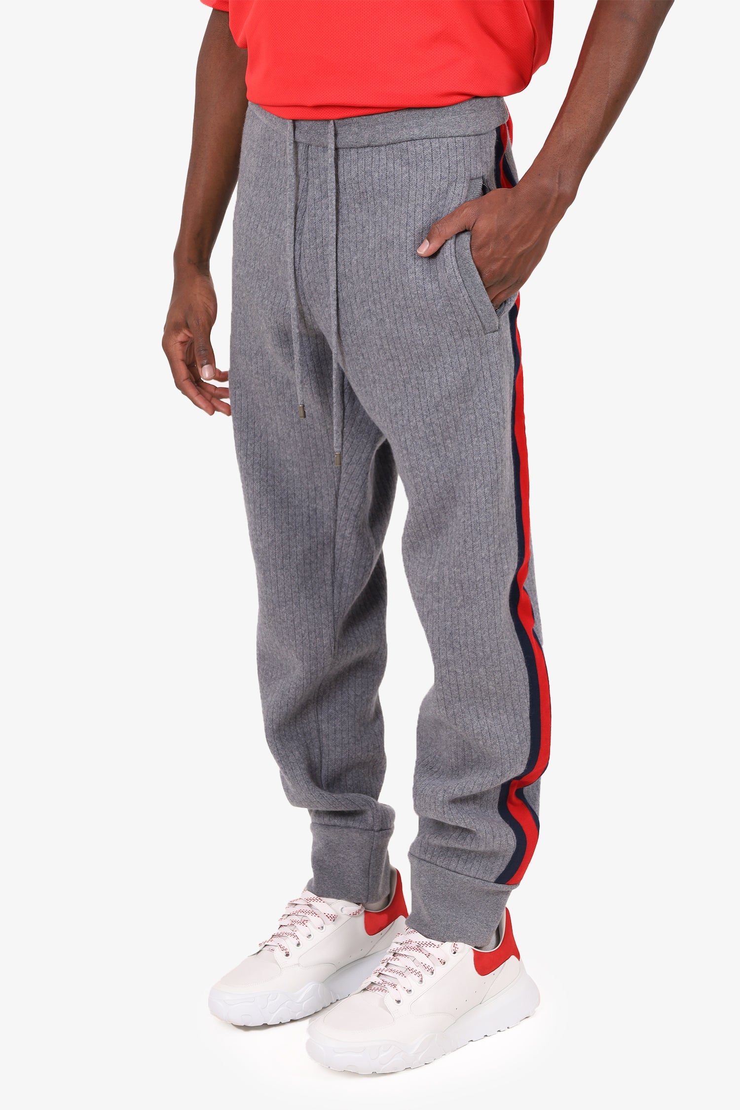 Gucci Grey Wool/Cashmere Web Trim Knit Sweatpants Size XL Mens