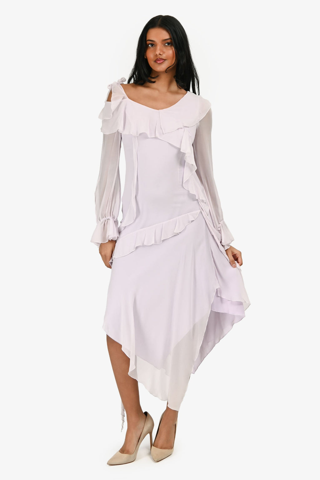 Blumarine Lilac Ruffle Long Sleeve Asymmetrical Dress Size 2