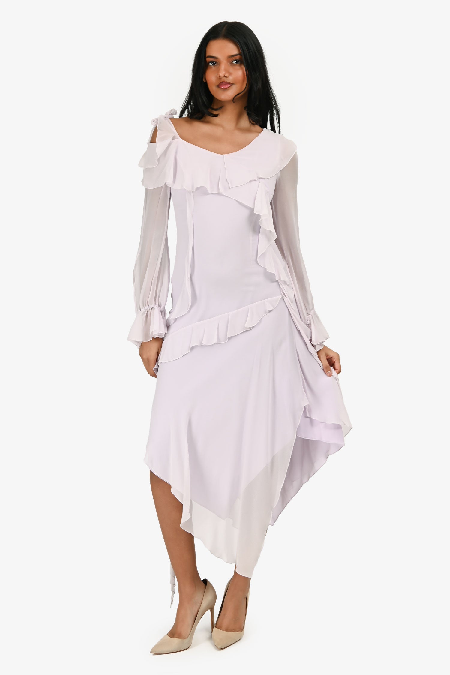 Blumarine Lilac Ruffle Long Sleeve Asymmetrical Dress Size 2