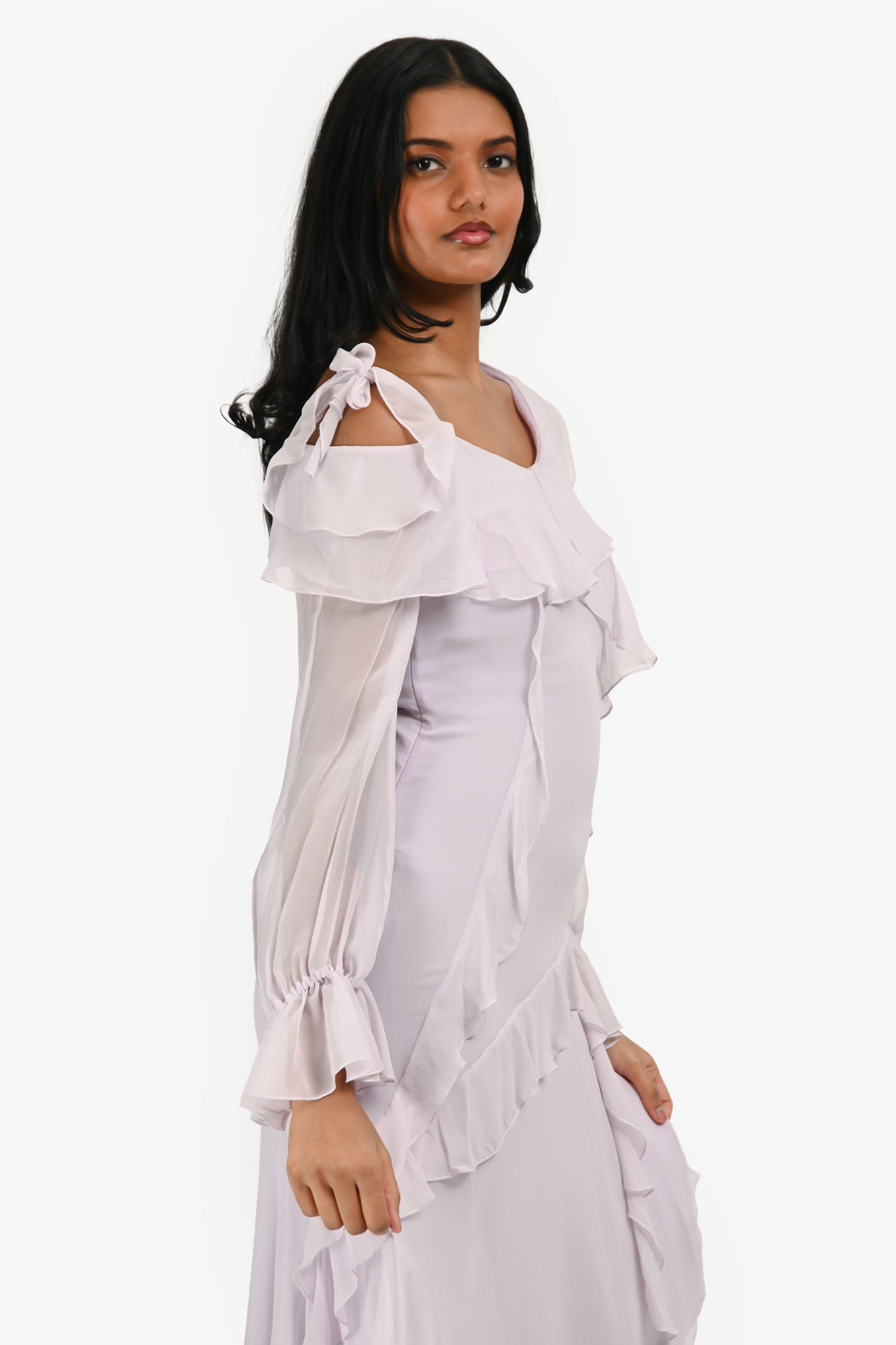 Blumarine Lilac Ruffle Long Sleeve Asymmetrical Dress Size 2