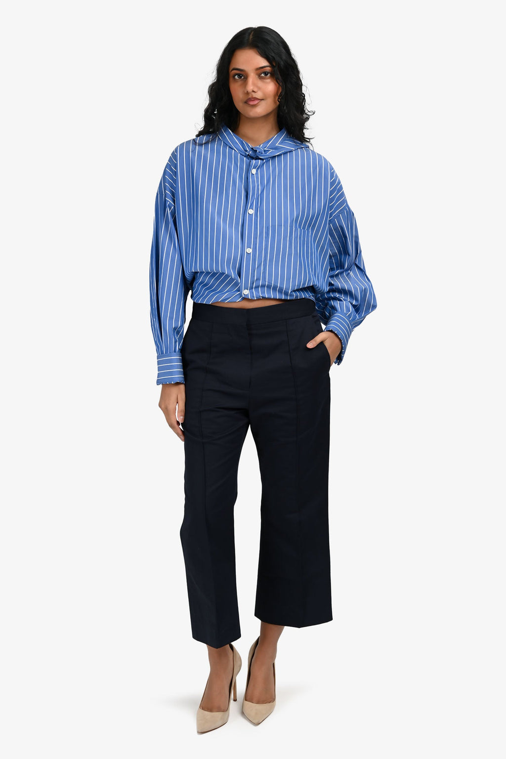 Marni Blue Cotton Straight Leg Cropped Trousers Size 40