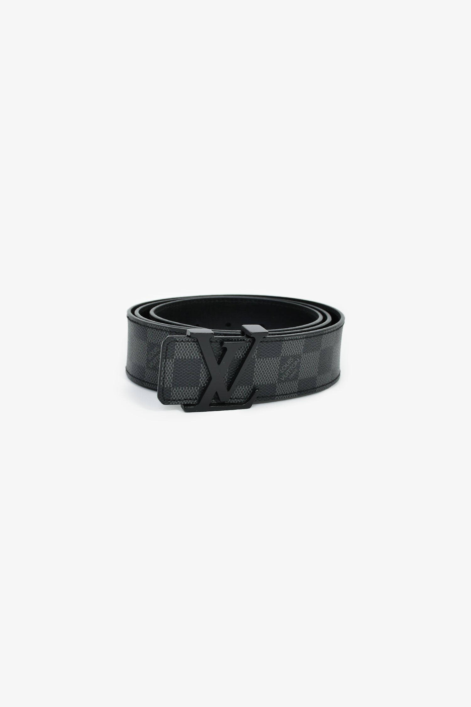 Louis Vuitton 2016 Black Leather Damier Ebene Logo Buckle Belt Size 44