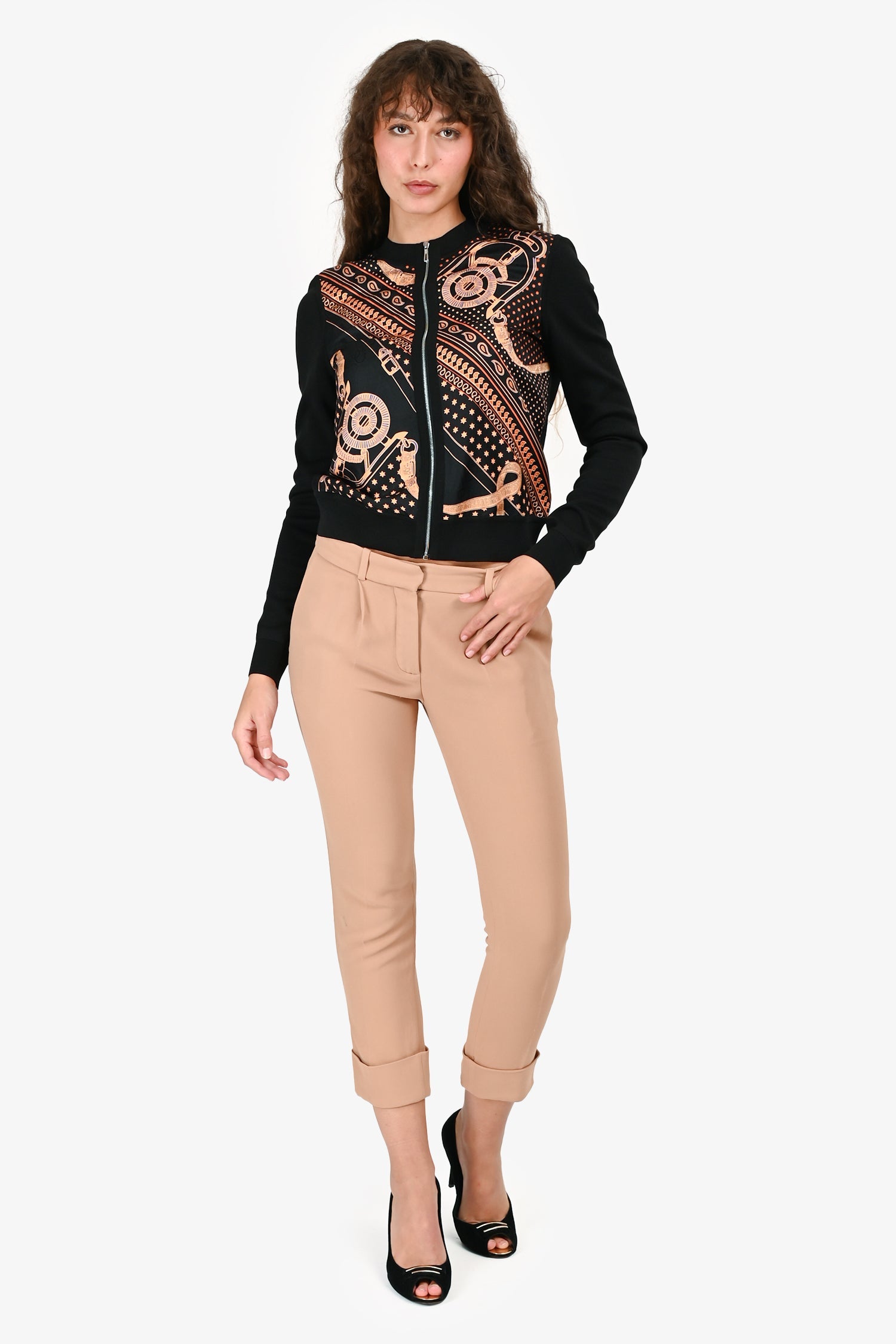 Chloe Brown Pleated Cuffed Pants Size 36