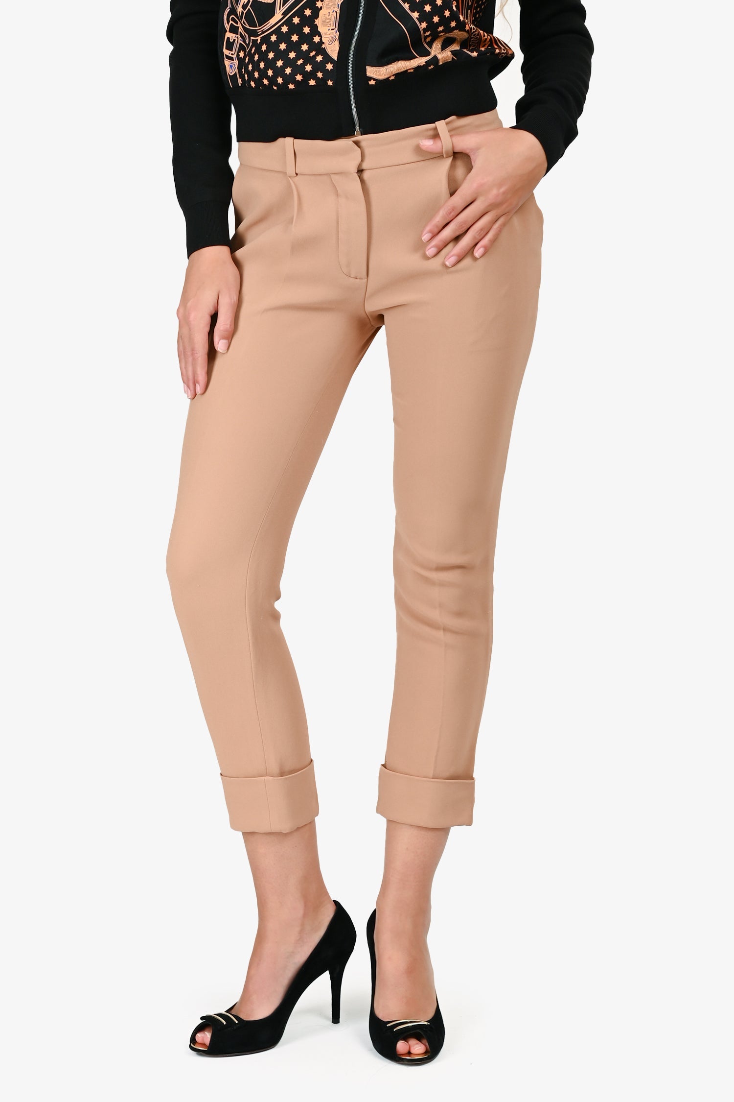 Chloe Brown Pleated Cuffed Pants Size 36