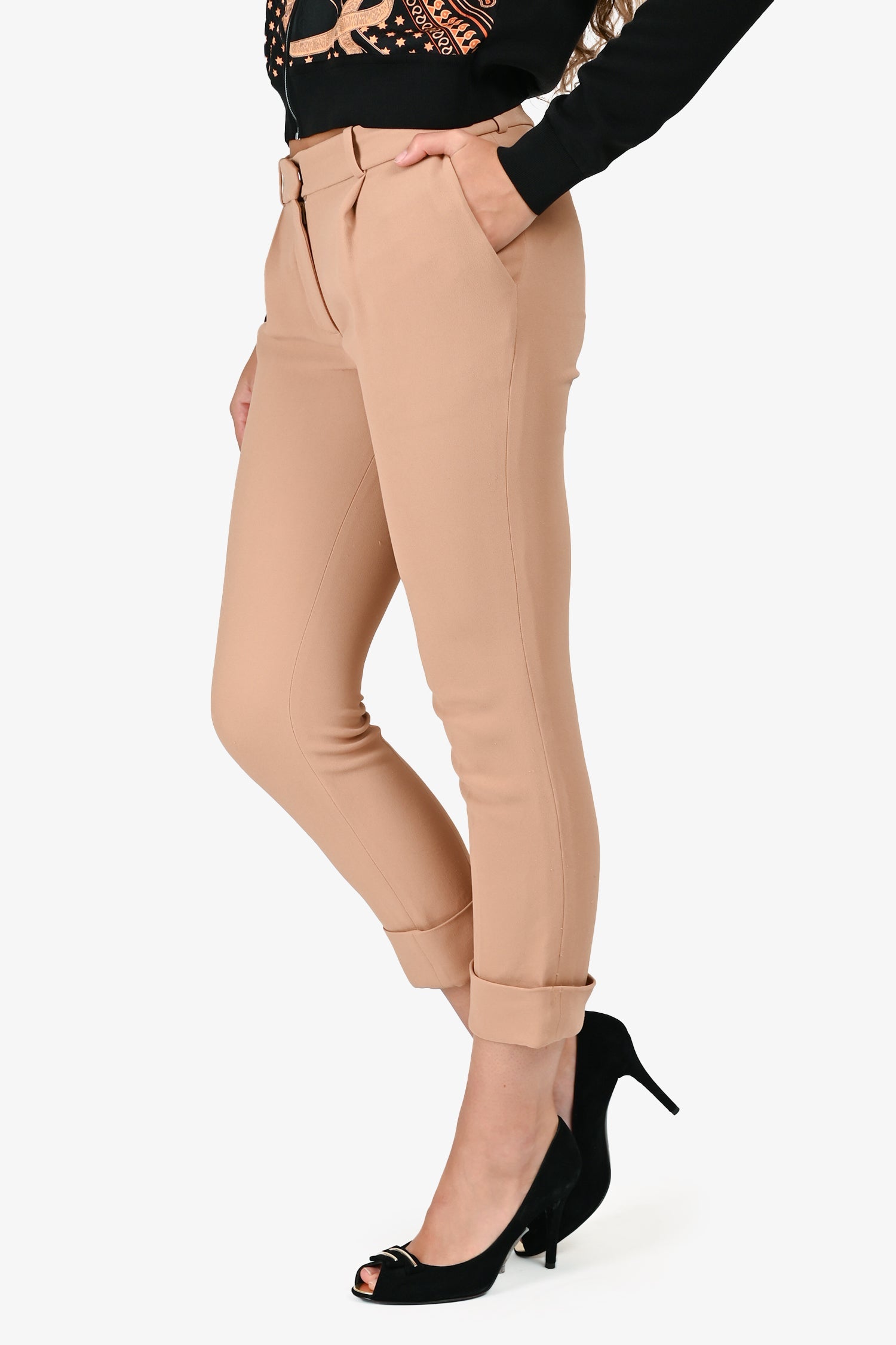 Chloe Brown Pleated Cuffed Pants Size 36
