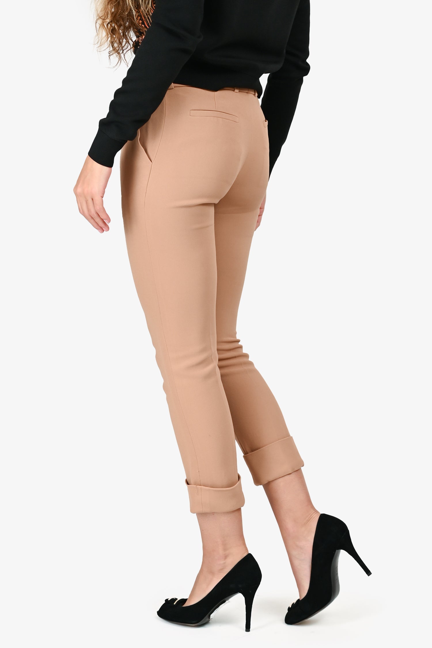 Chloe Brown Pleated Cuffed Pants Size 36