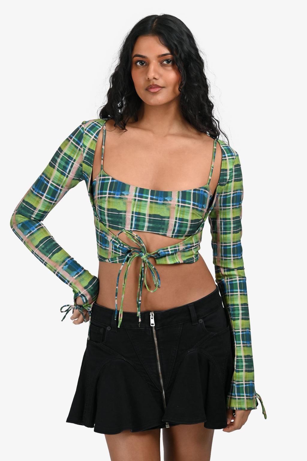 Danielle Guizio Green Check Printed 2-Piece Top Set Size XS