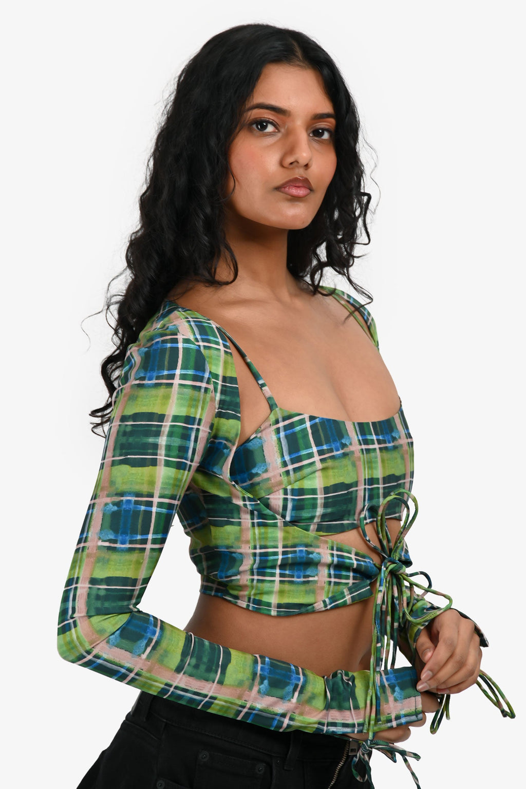 Danielle Guizio Green Check Printed 2-Piece Top Set Size XS