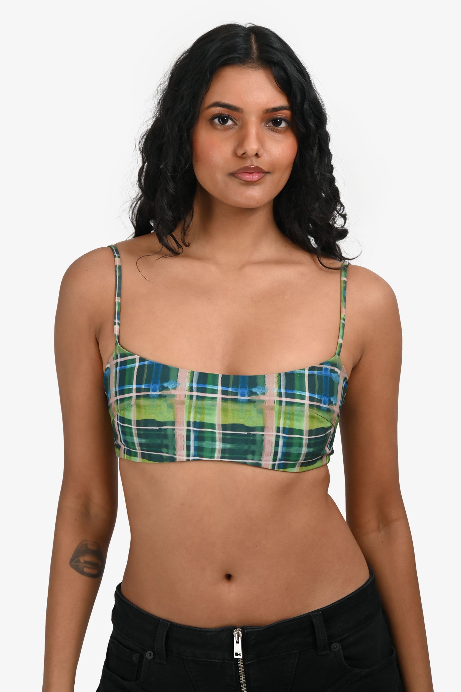 Danielle Guizio Green Check Printed 2-Piece Top Set Size XS