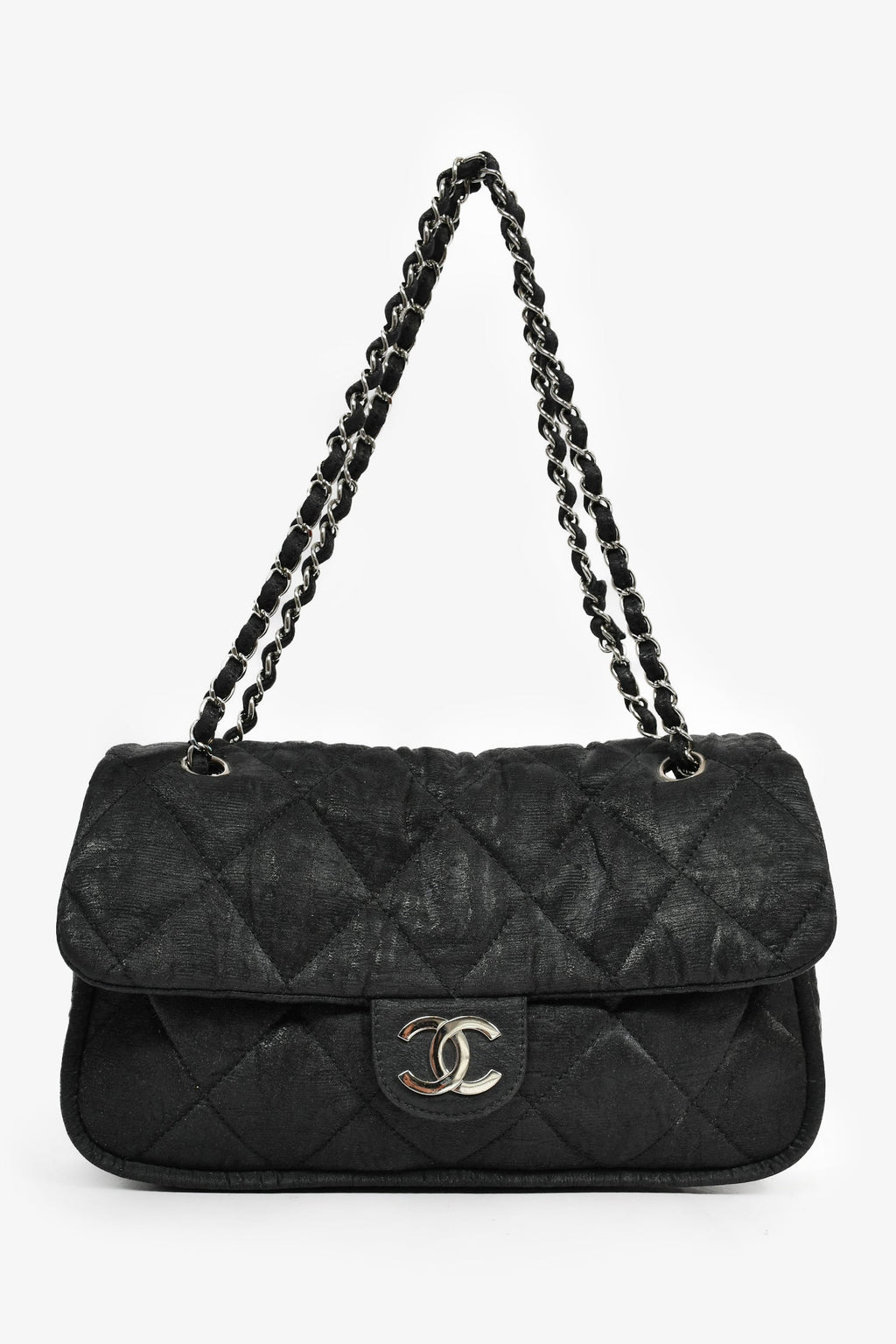 Pre-Loved Chanel™ 2008-09 Black Quilted Coated Canvas Flap Shoulder Bag