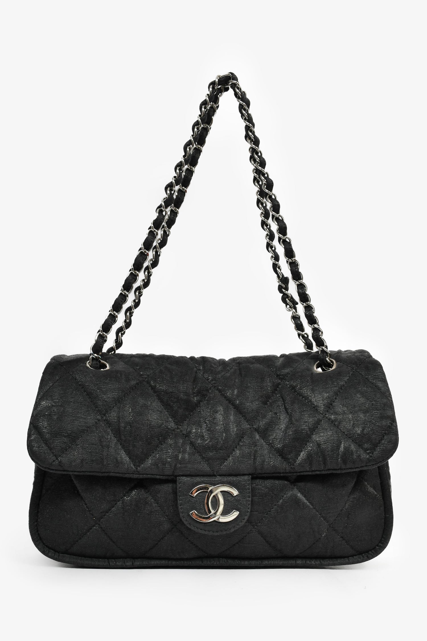 Pre-Loved Chanel™ 2008-09 Black Quilted Coated Canvas Flap Shoulder Bag