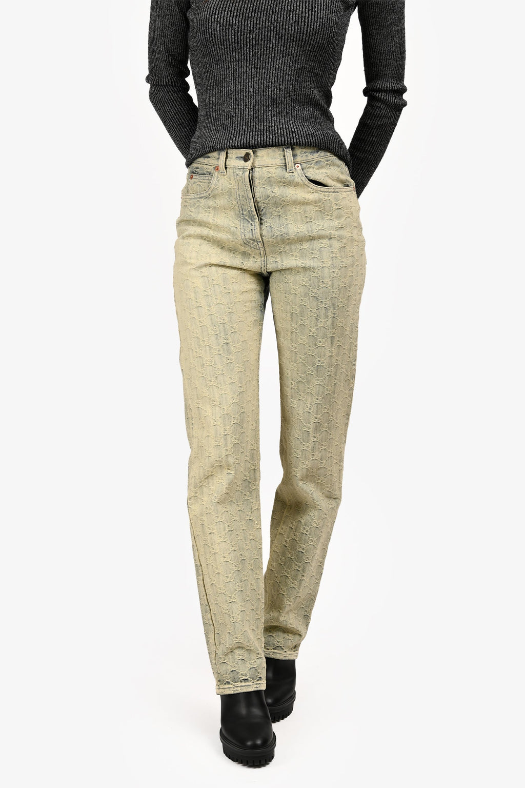 Gucci Monogram Denim GG Straight Leg Jeans Size 25