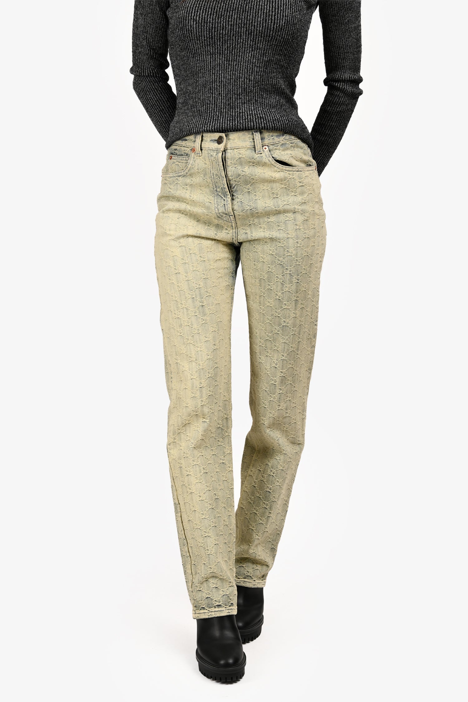 Gucci Monogram Denim GG Straight Leg Jeans Size 25