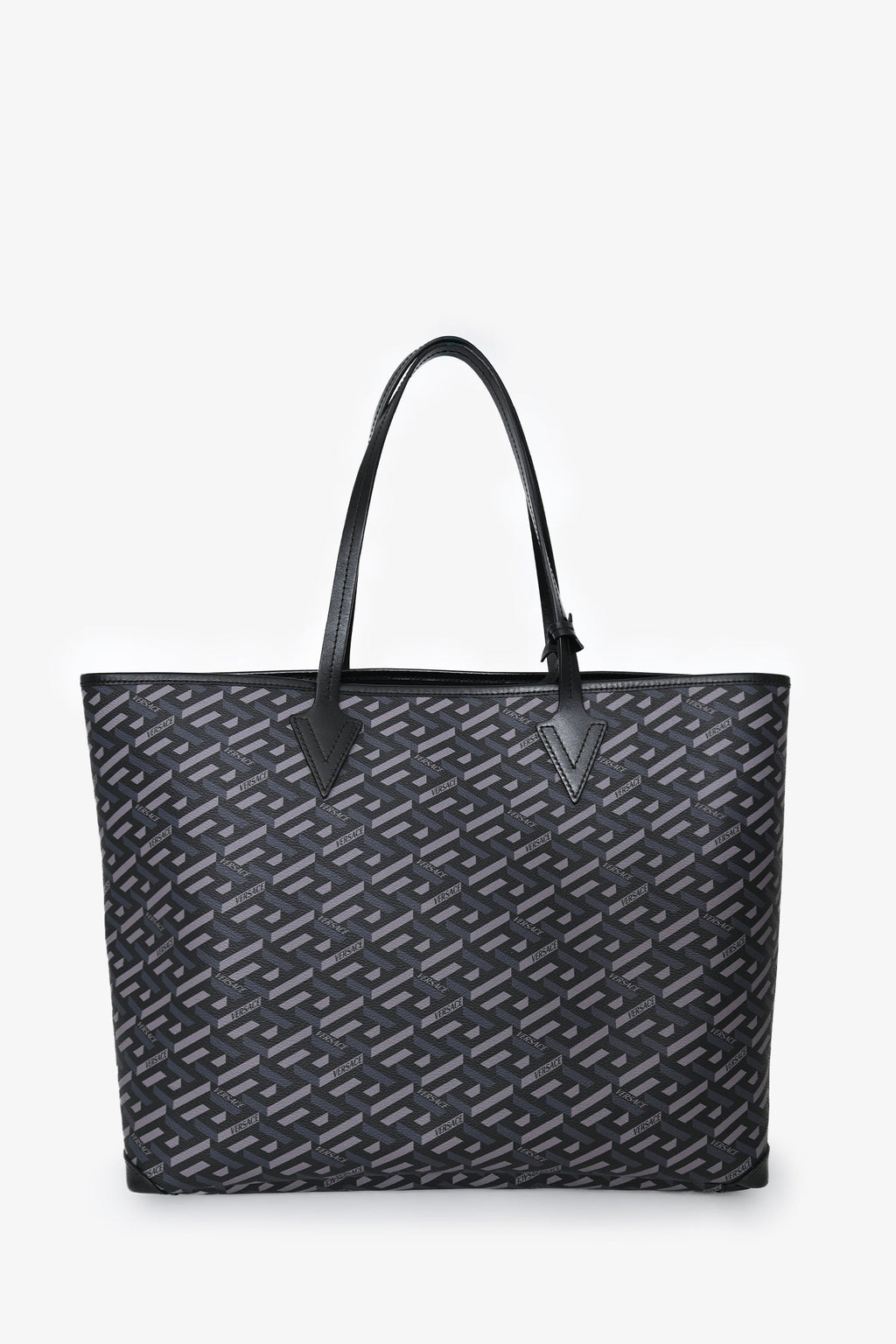 Versace Grey La Greca Canvas Smiley Medusa Tote Bag with Pouch