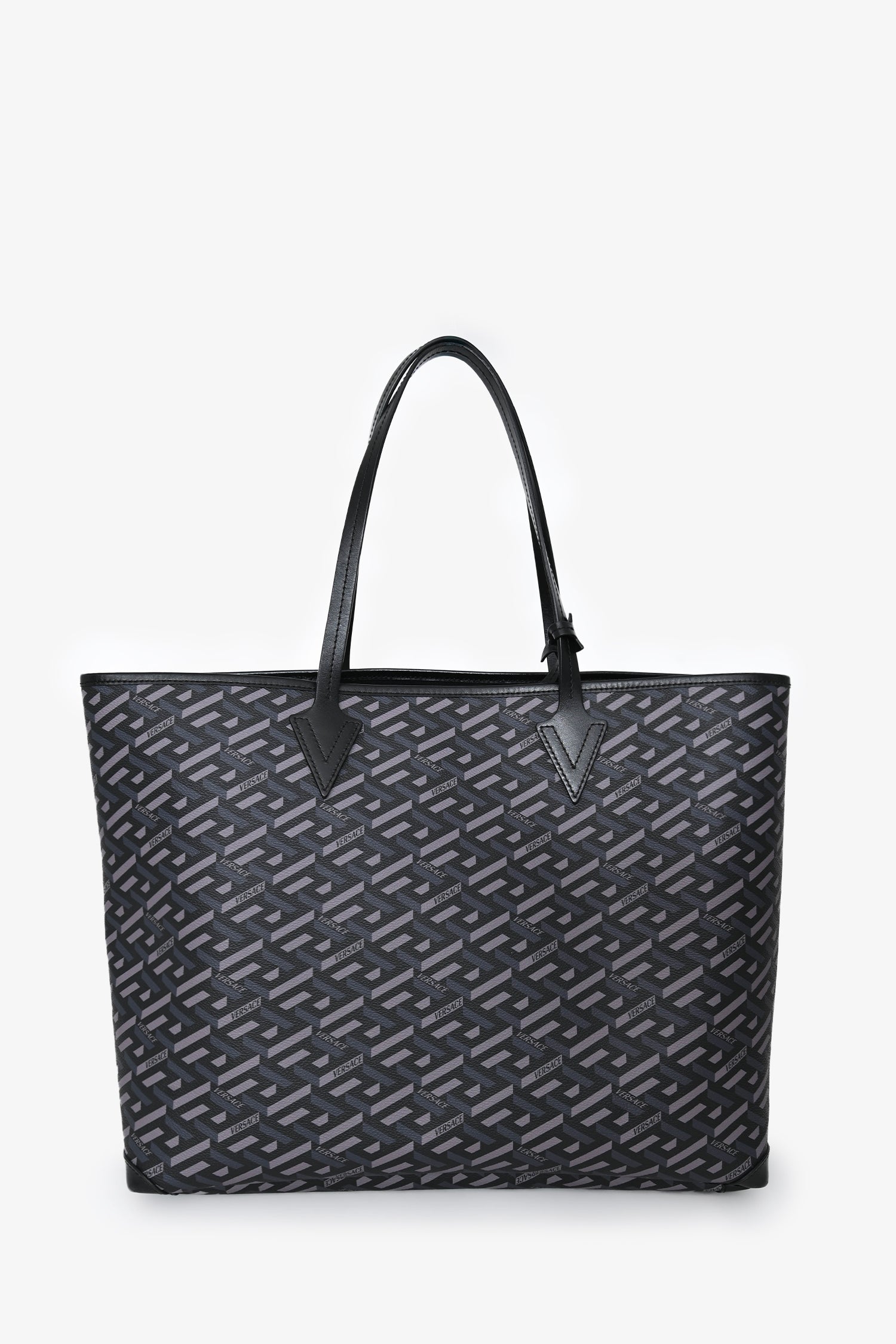 Versace Grey La Greca Canvas Smiley Medusa Tote Bag with Pouch