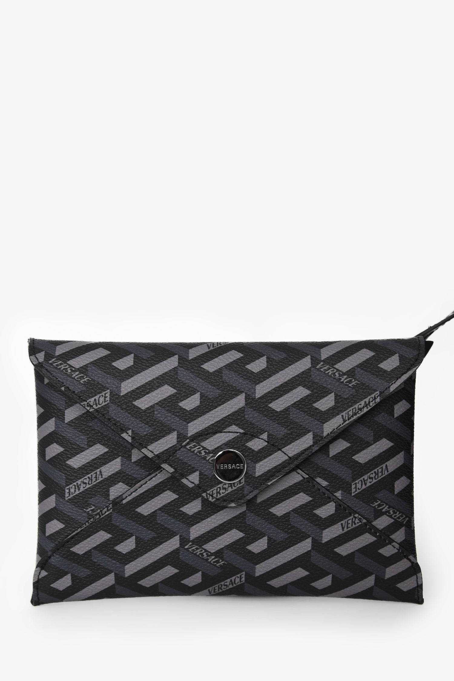 Versace Grey La Greca Canvas Smiley Medusa Tote Bag with Pouch