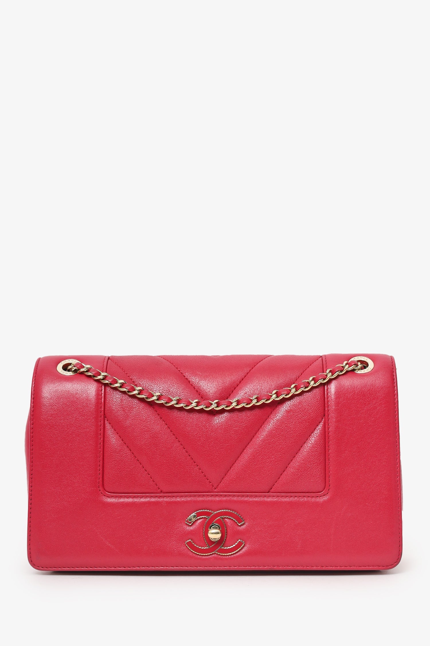 Pre-Loved Chanel™ 2017/18 Pink Leather Quilted Chevron Mademoiselle Bag