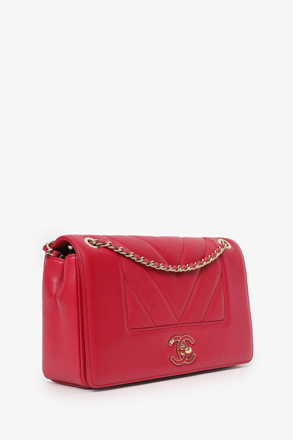 Pre-Loved Chanel™ 2017/18 Pink Leather Quilted Chevron Mademoiselle Bag