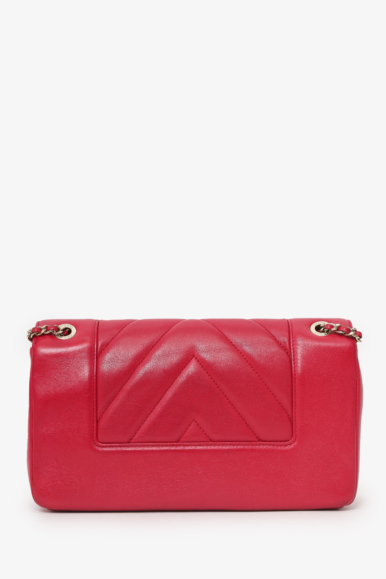 Pre-Loved Chanel™ 2017/18 Pink Leather Quilted Chevron Mademoiselle Bag