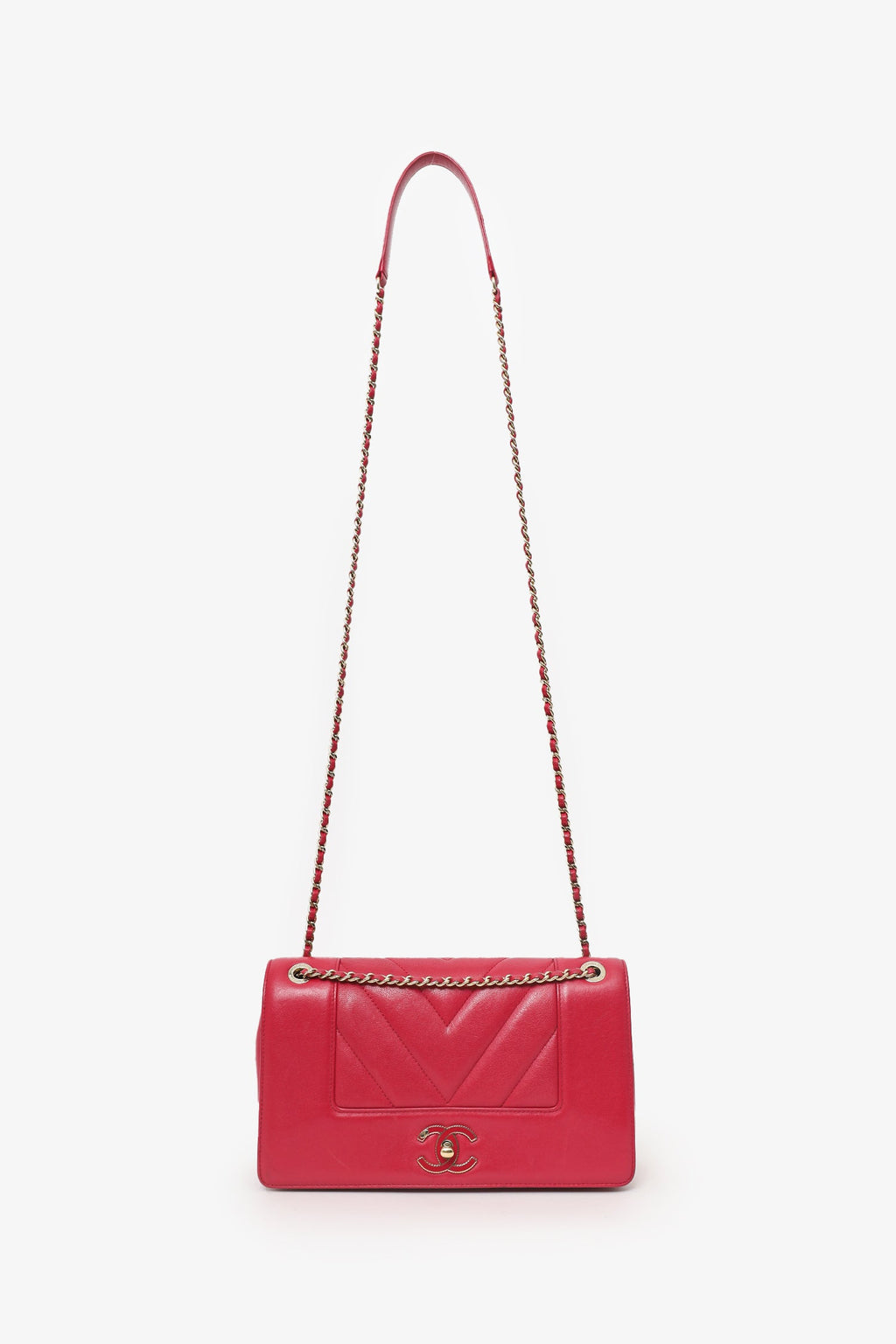 Pre-Loved Chanel™ 2017/18 Pink Leather Quilted Chevron Mademoiselle Bag