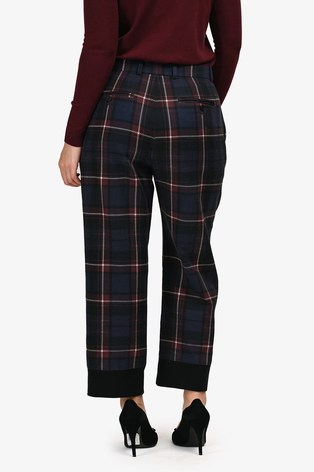 Dries Van Noten Navy Plaid Cotton Wide Leg Size 38