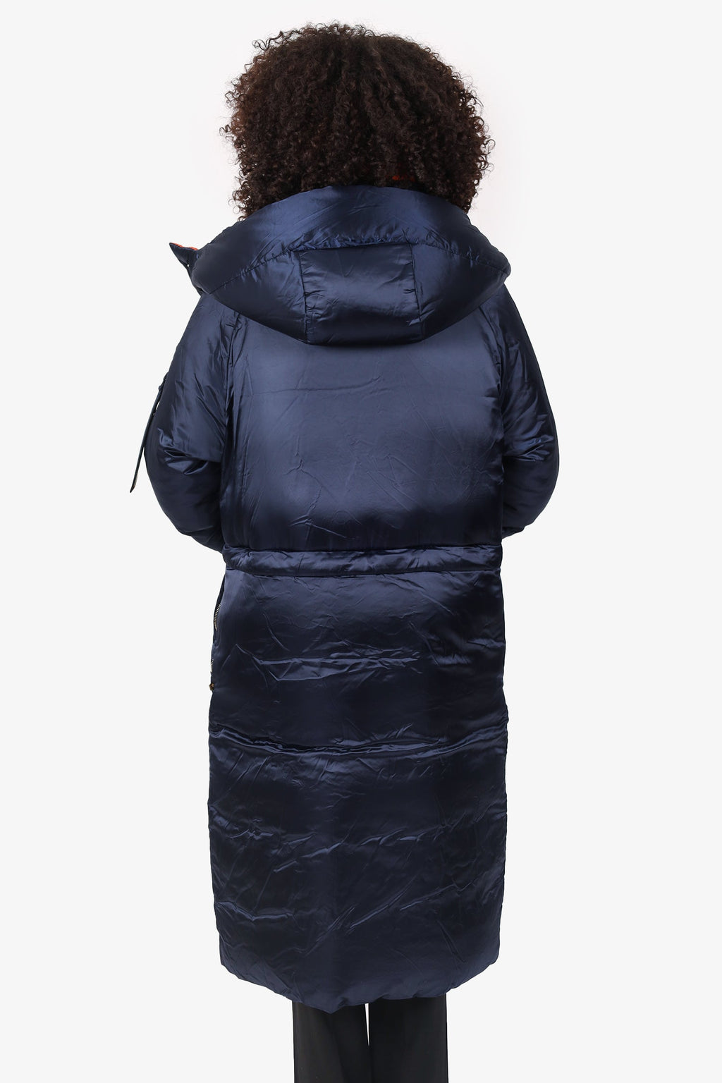 Versace Navy/Orange Reversible Long Puffer Coat Size 42