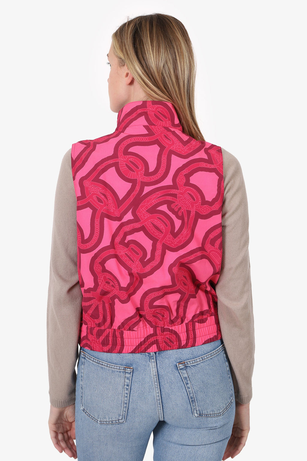 Hermès Pink Printed Nylon Zip Up Vest Size 38