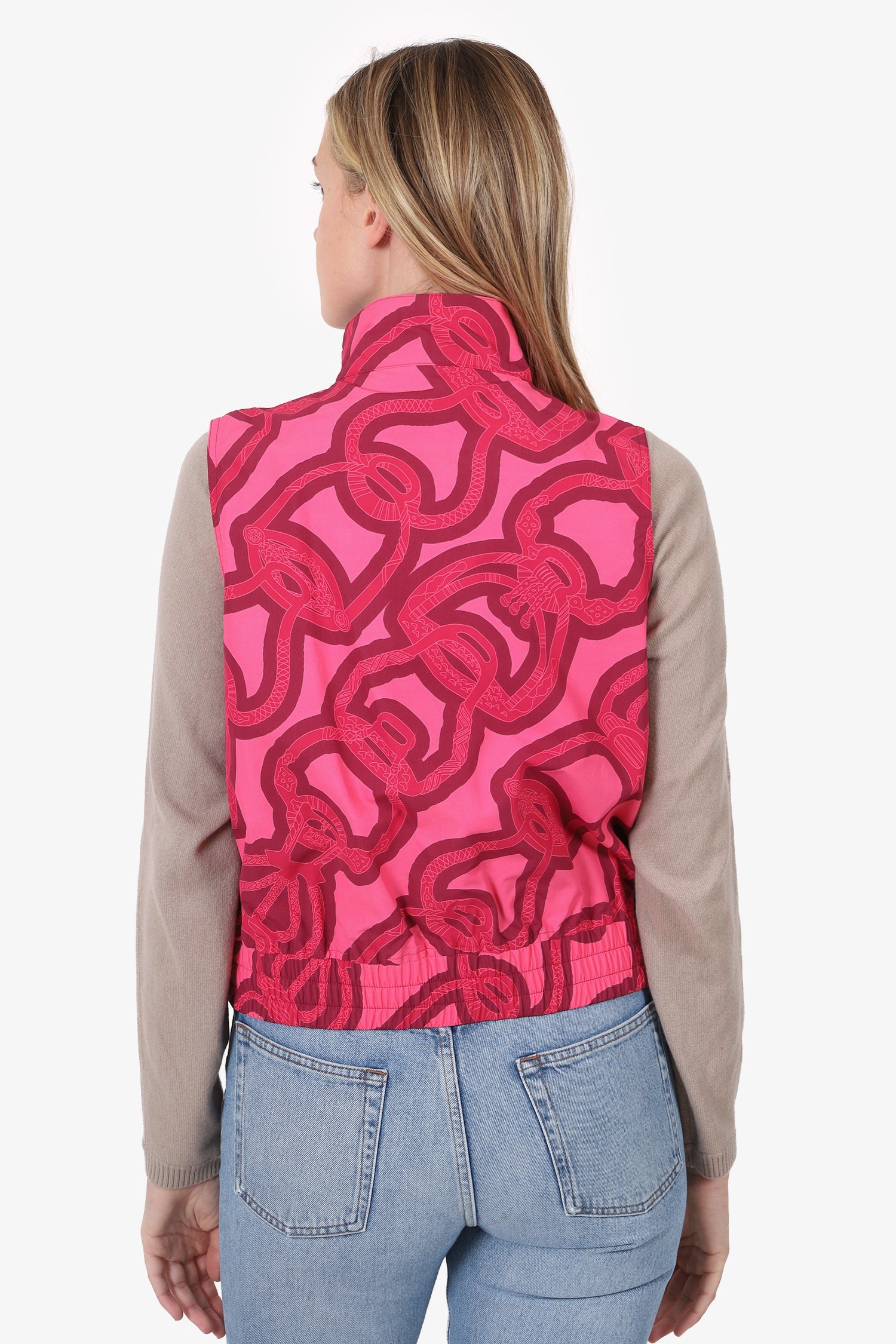 Hermès Pink Printed Nylon Zip Up Vest Size 38