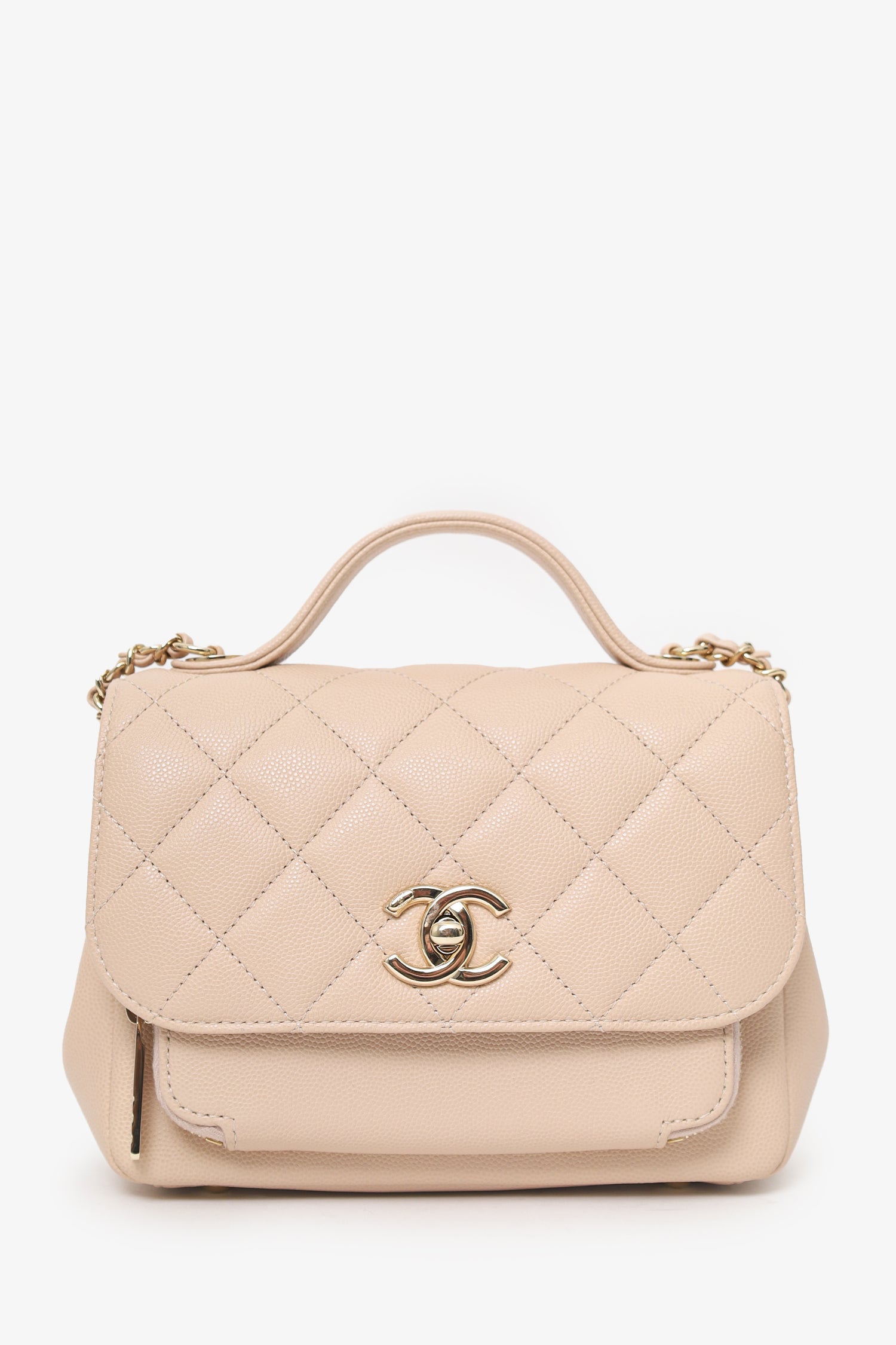 Pre-Loved Chanel™ 2018-19 Beige Caviar Quilted Small Business Affinity Flap Bag