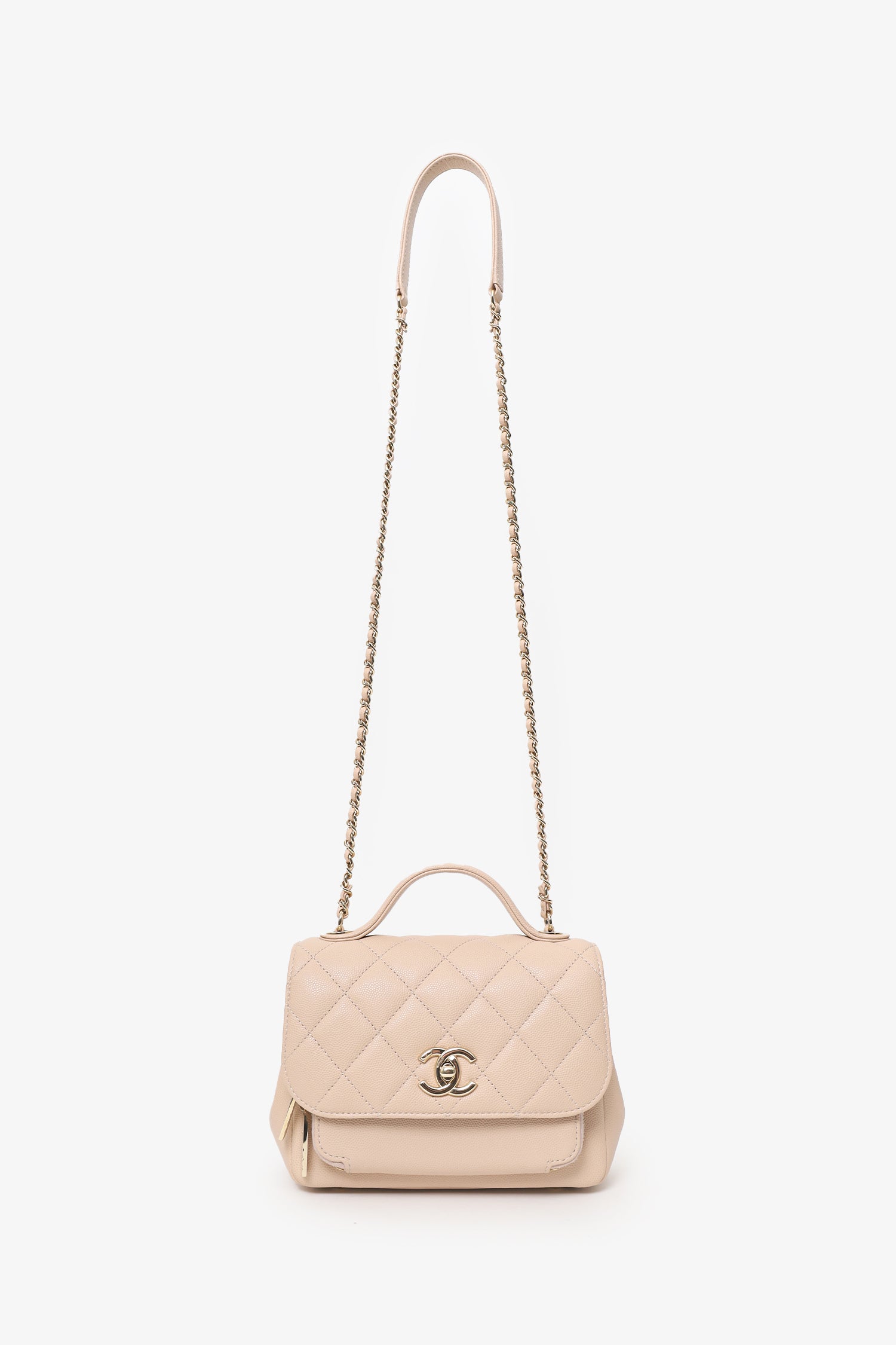 Pre-Loved Chanel™ 2018-19 Beige Caviar Quilted Small Business Affinity Flap Bag
