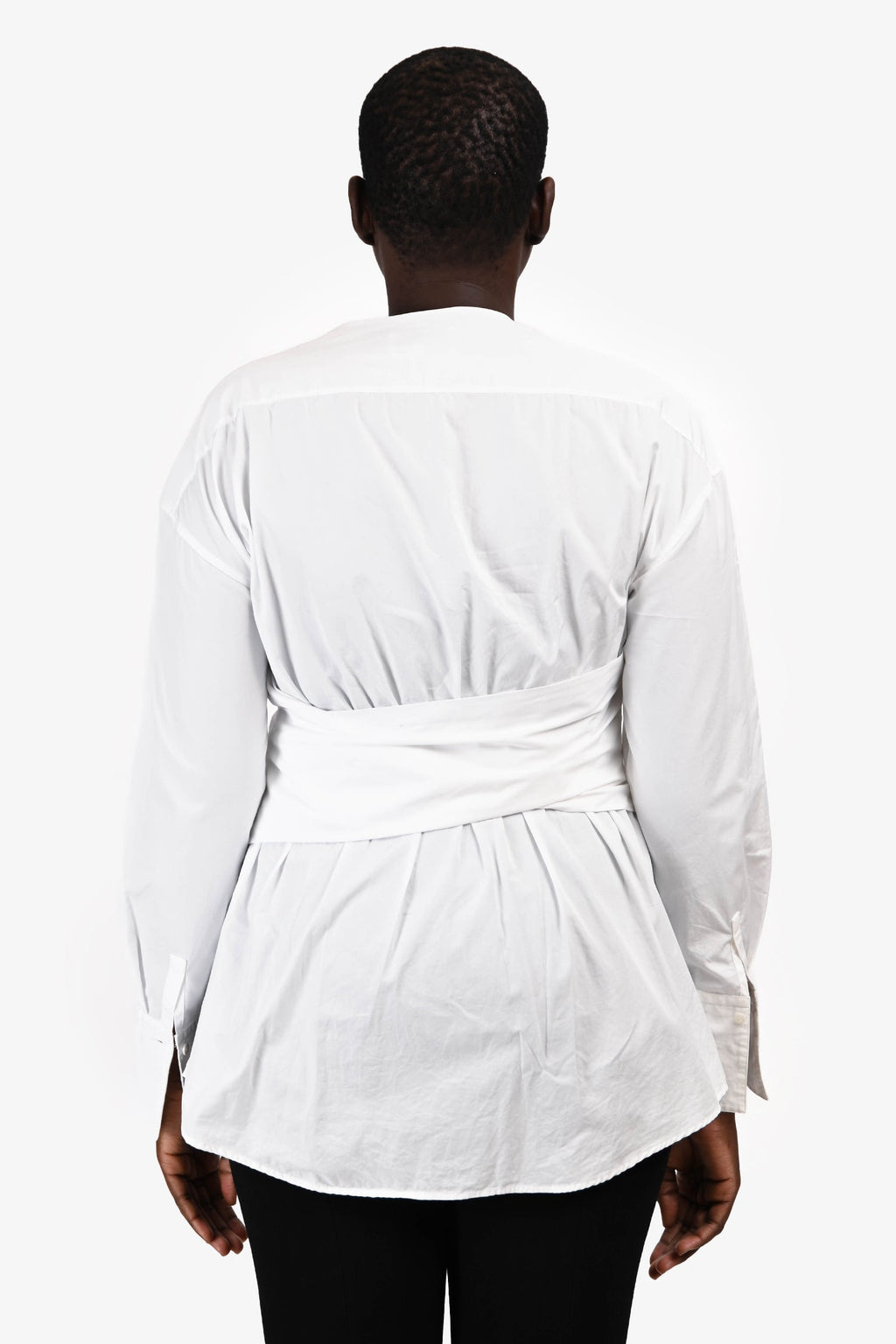 3.1 Phillip Lim White Cotton Cinched Front Detail Long Sleeve Top Size 10