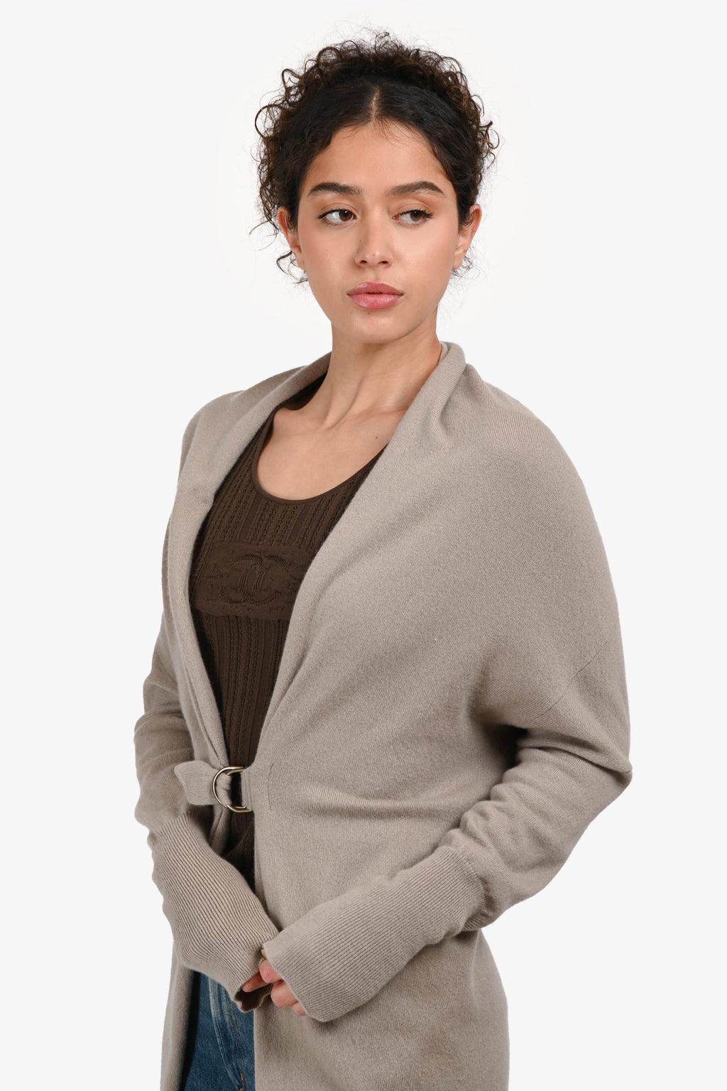 Brunello Cucinelli Taupe Cashmere Buckled Front Detail igan Size M