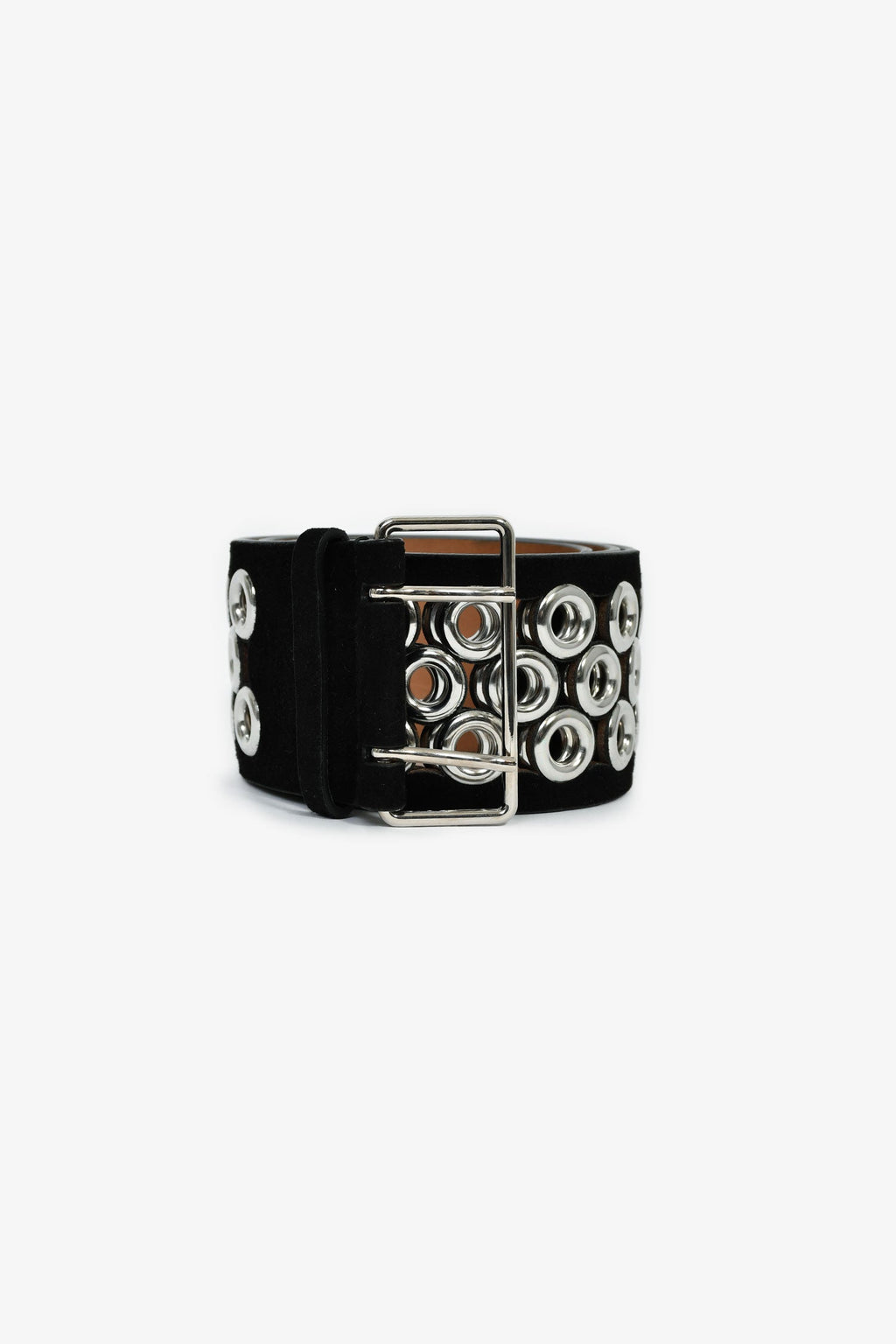 Alaïa Black Suede Leather Wide Silver Grommet Belt Size 80