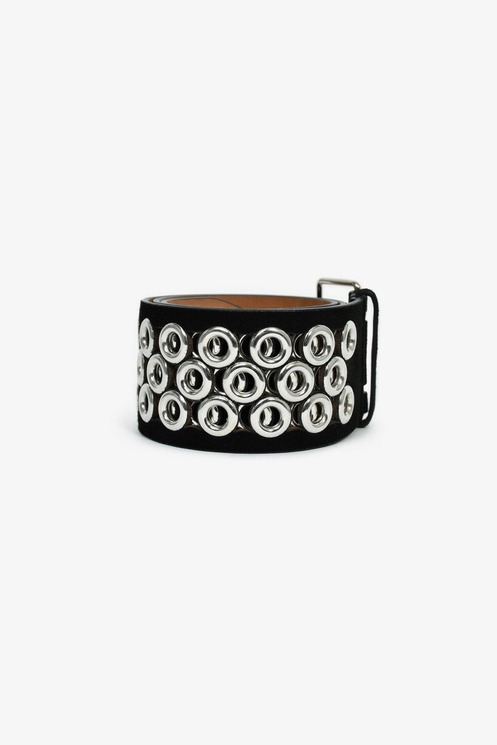 Alaïa Black Suede Leather Wide Silver Grommet Belt Size 80