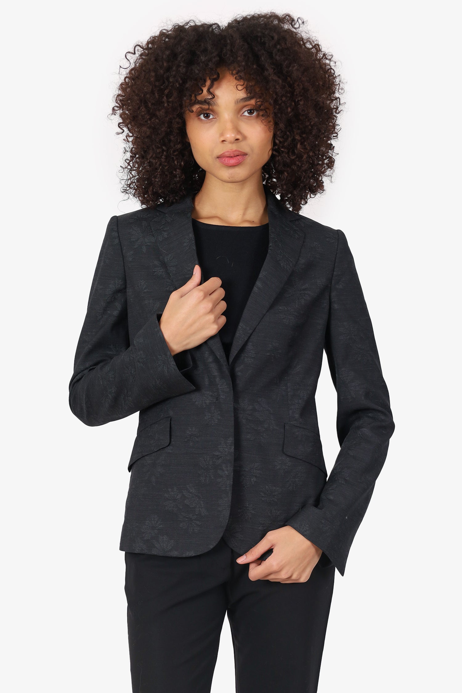 Marlowe Grey Wool Floral Jacquard Blazer Size 38