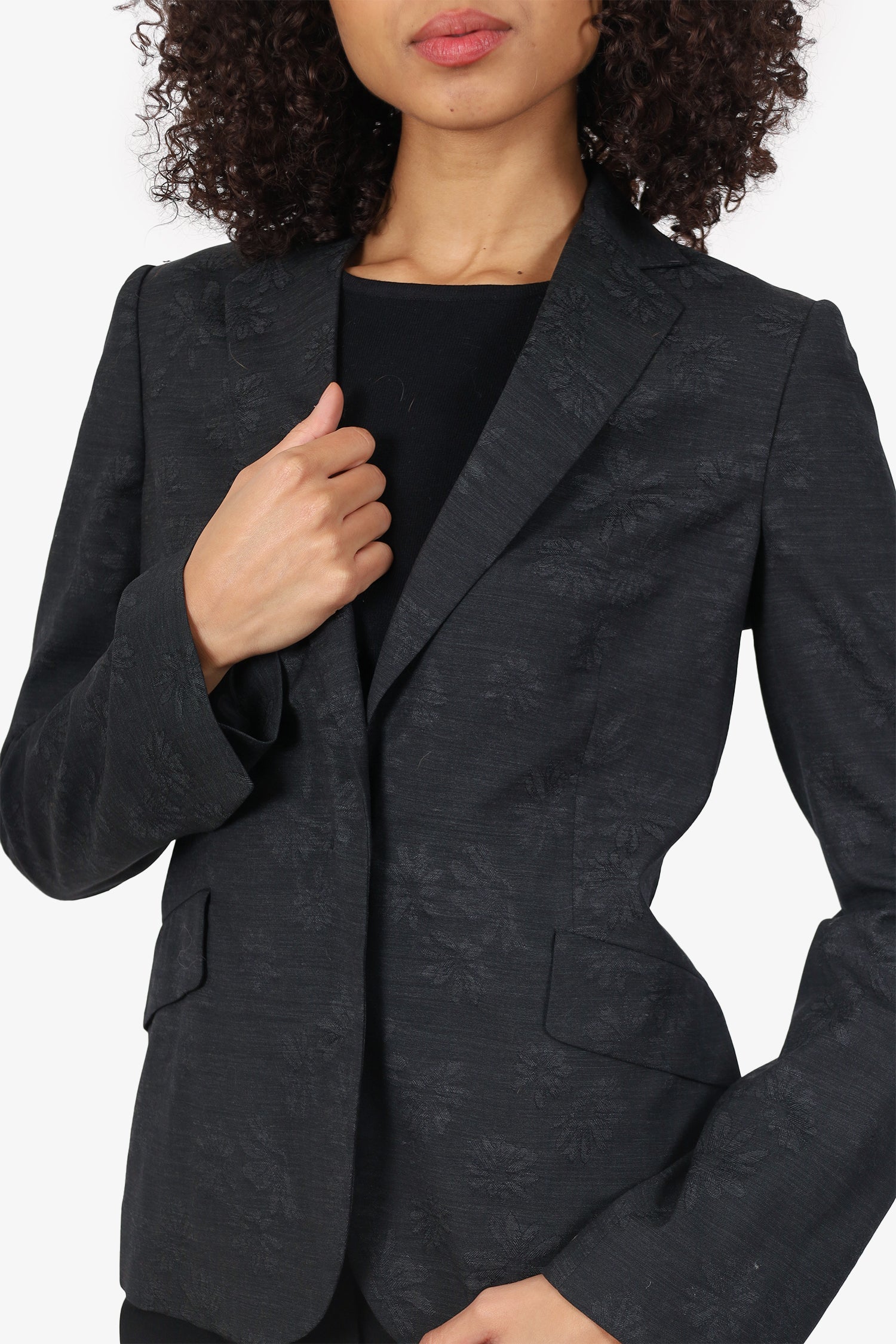 Marlowe Grey Wool Floral Jacquard Blazer Size 38