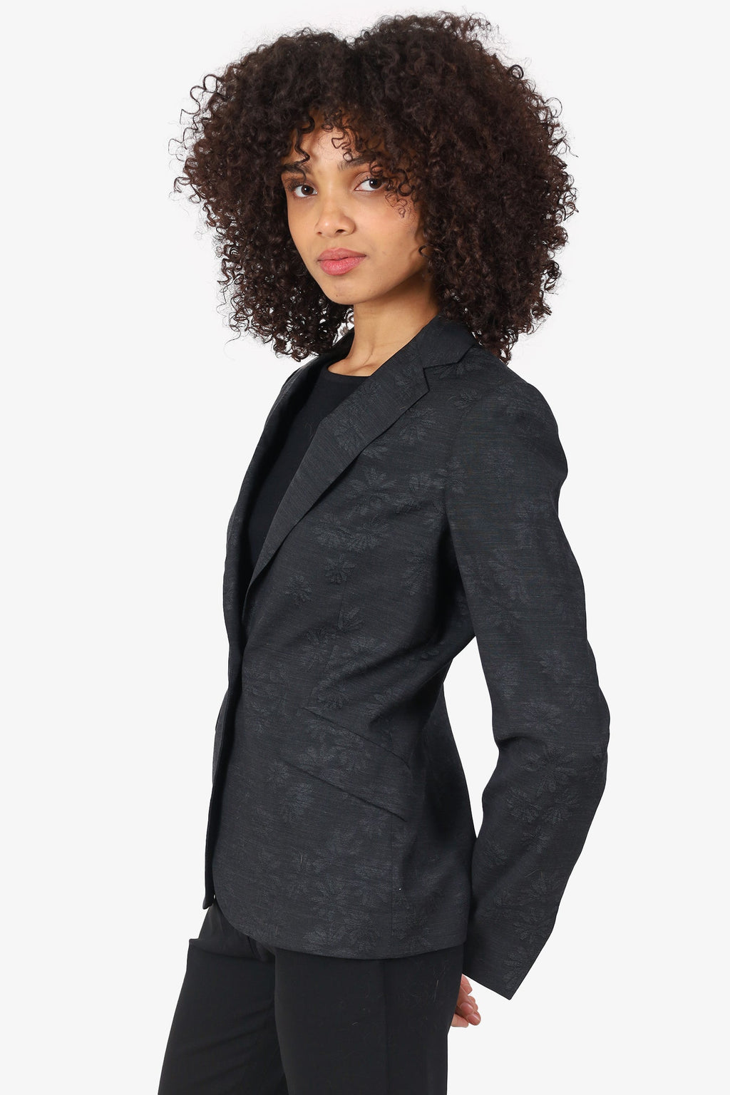 Marlowe Grey Wool Floral Jacquard Blazer Size 38
