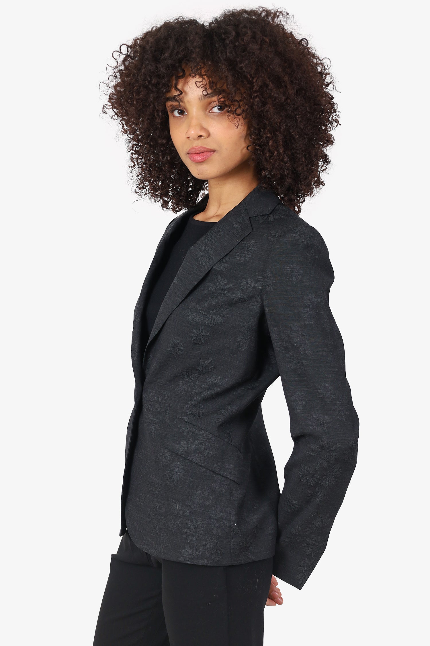 Marlowe Grey Wool Floral Jacquard Blazer Size 38