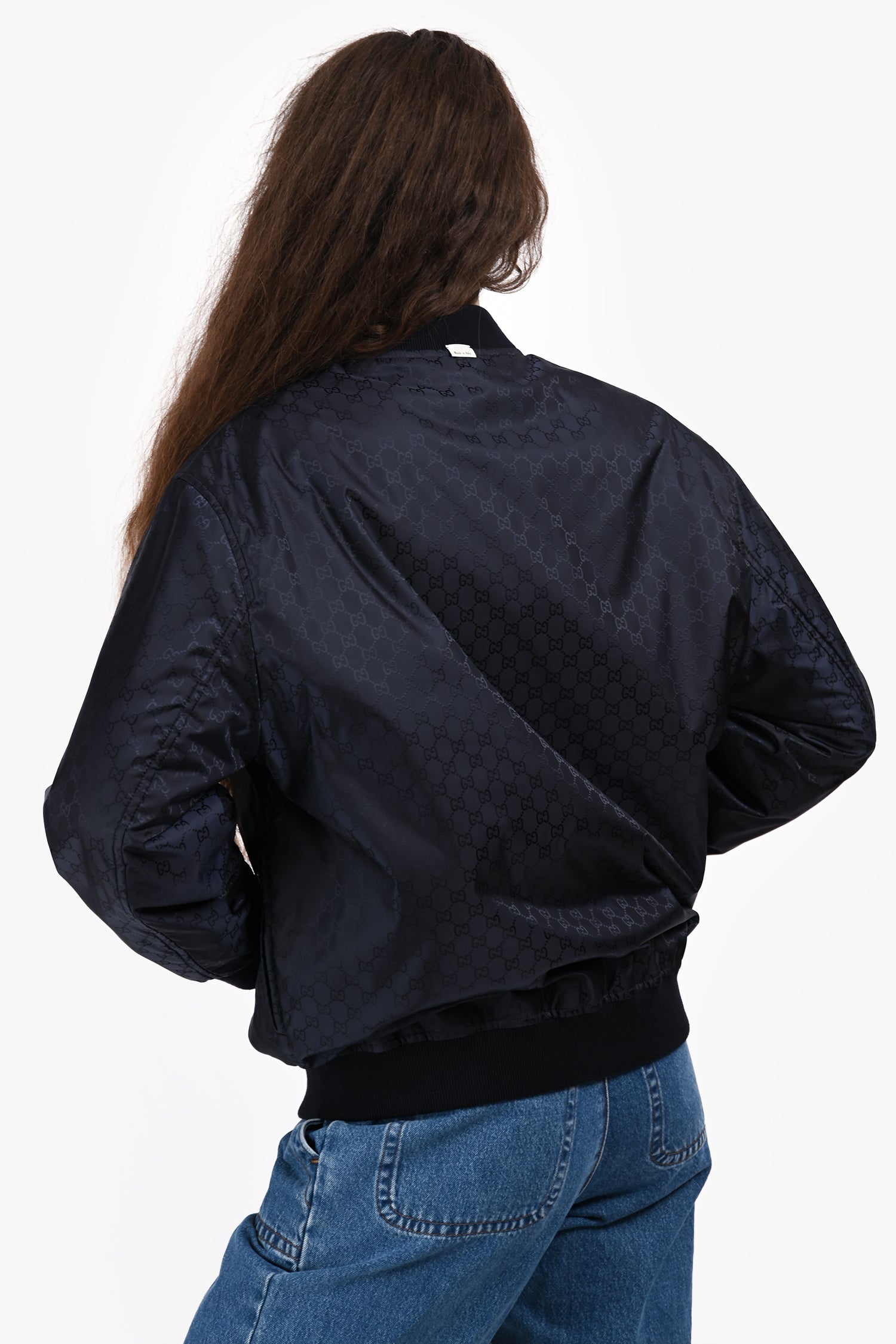 Gucci Blue/Red Nylon Logo Reversible Bomber Jacket Size 48 Mens
