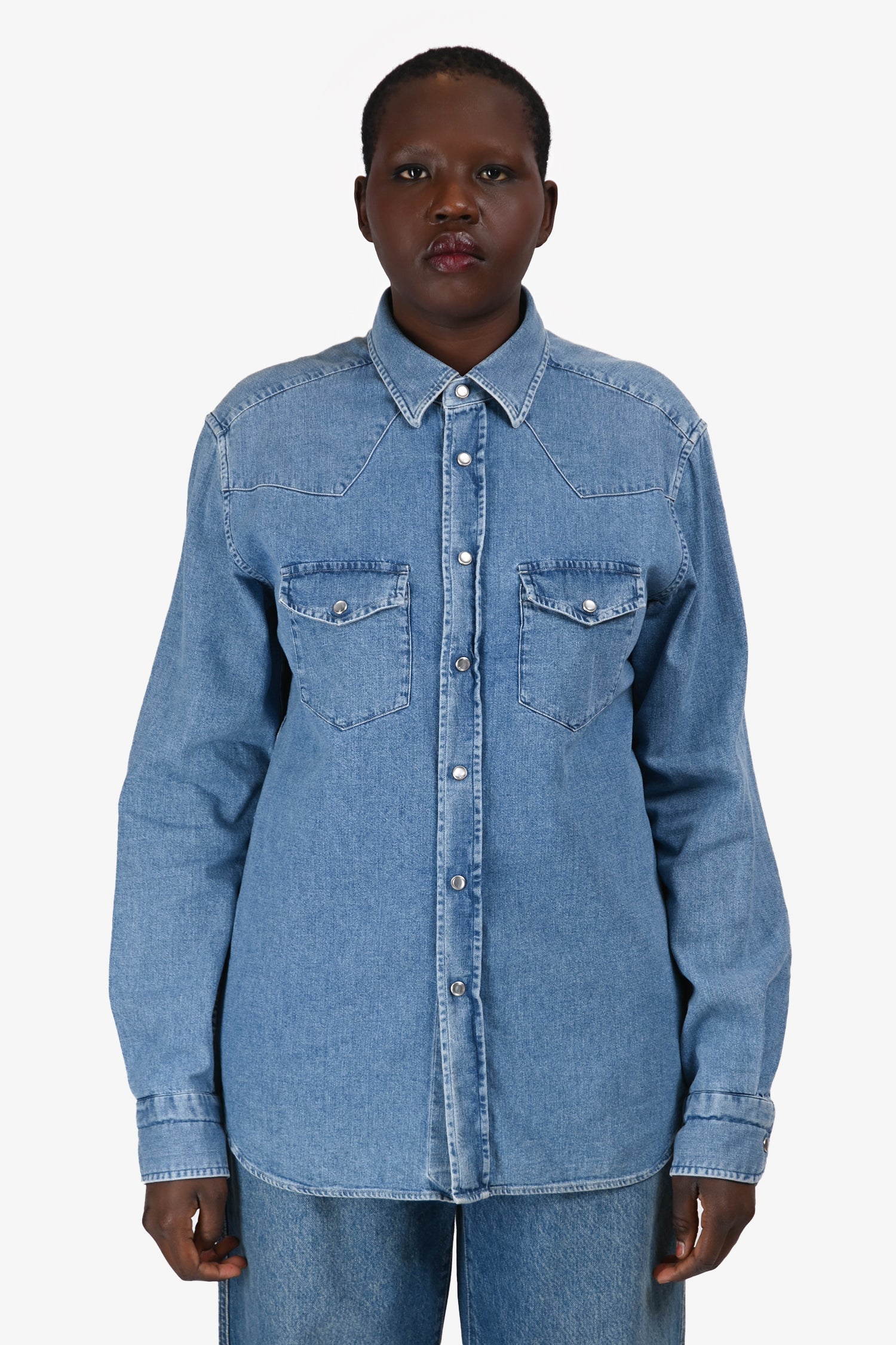 Tom Ford Blue Denim Button Down Shirt Size 41 Mens