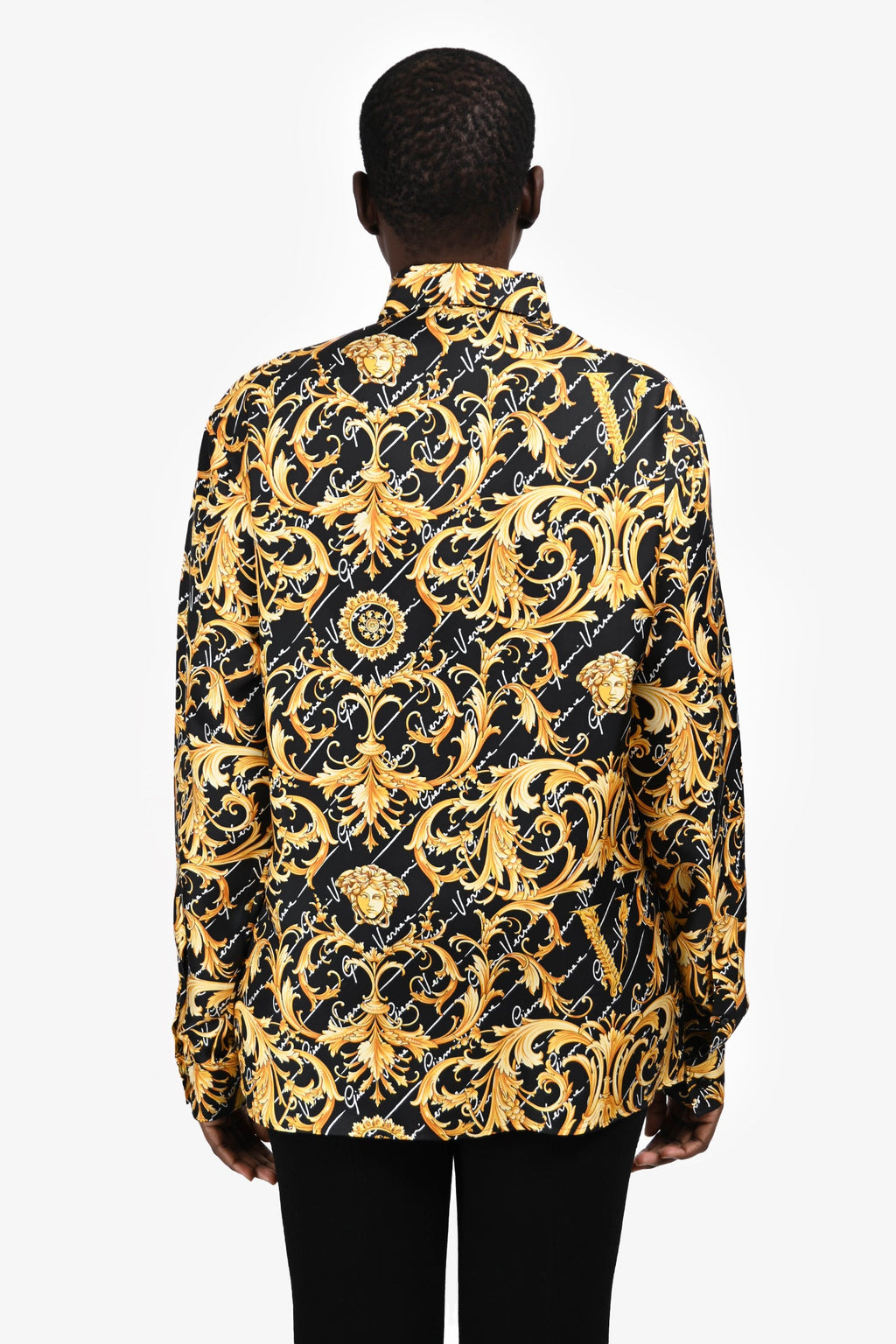 Versace Black/Yellow Silk Medusa Baroque Print Long Sleeve Button Down Shirt Size 50 Mens