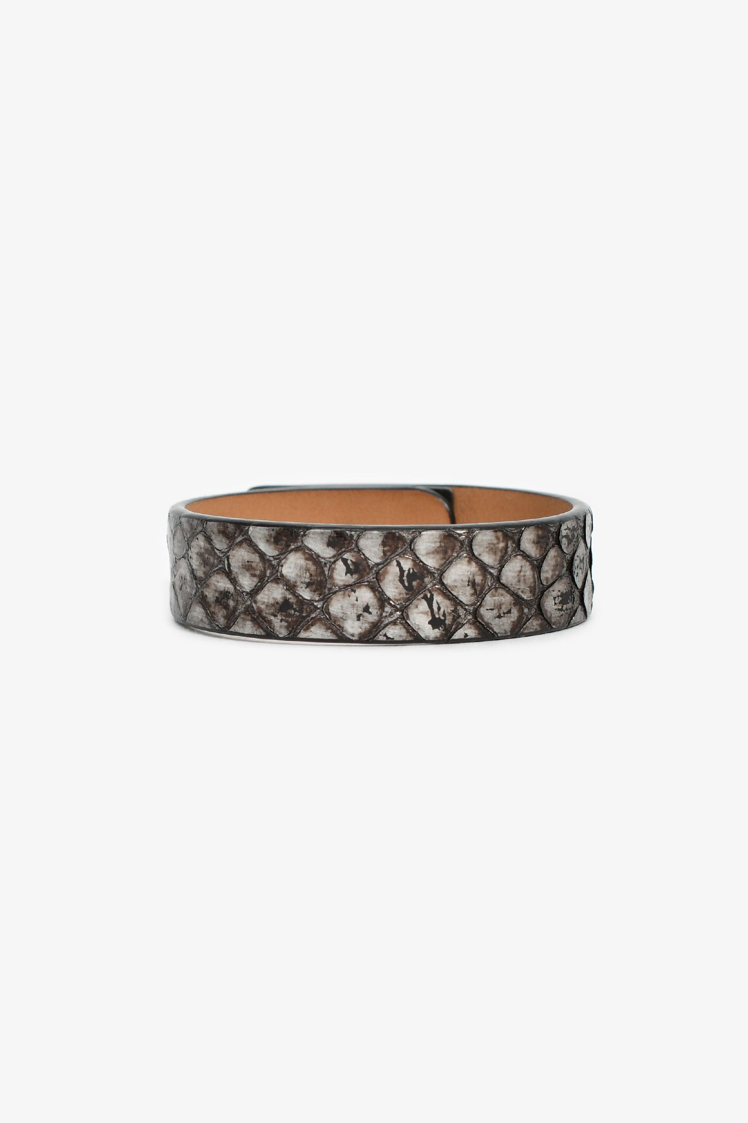 Pre-Loved Chanel™ 2010 Silver Metallic Python Leather Mademoiselle Turnlock Bracelet