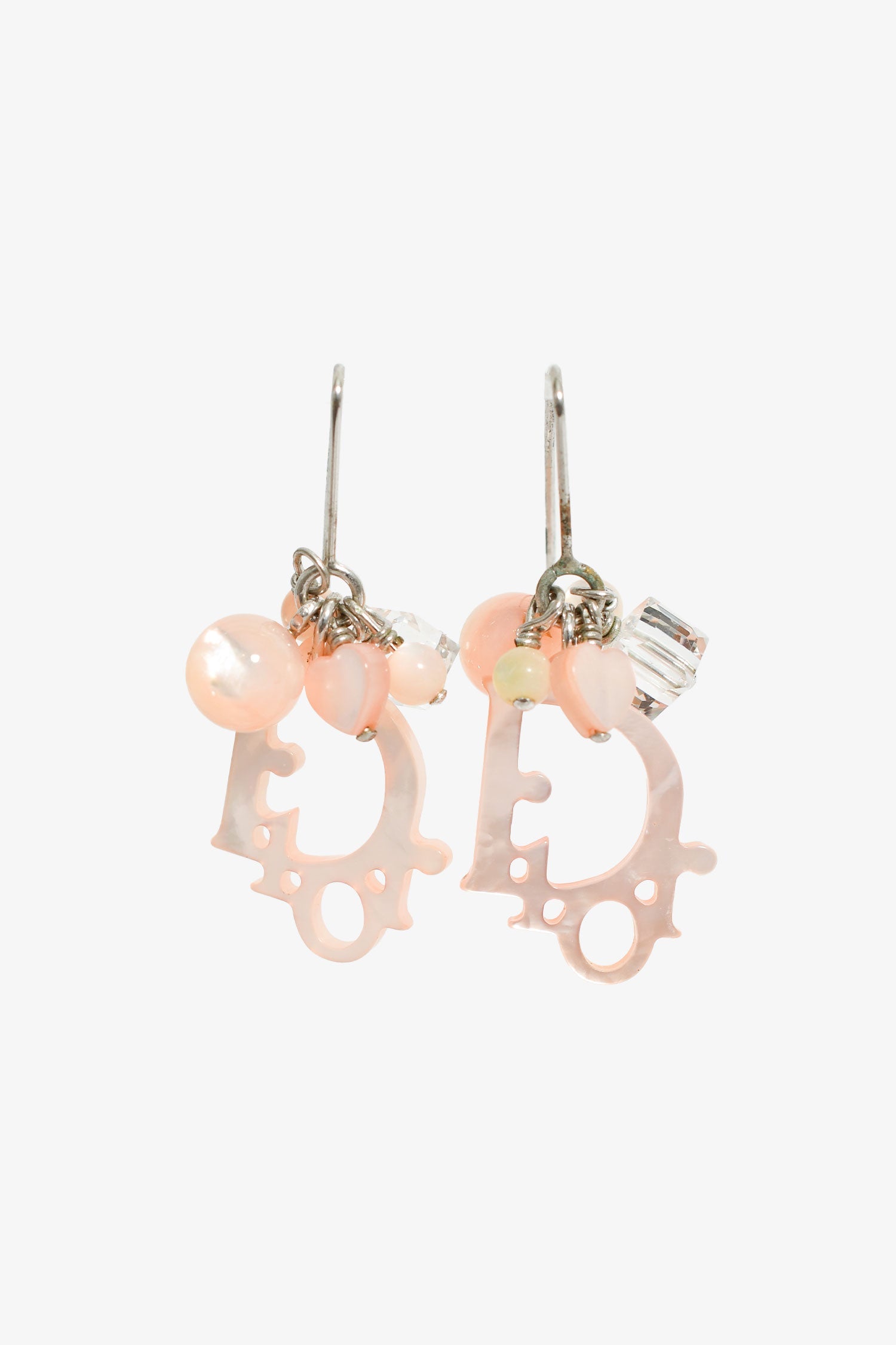 Christian Dior Pink/Silver Tone Logo Drop Earrings