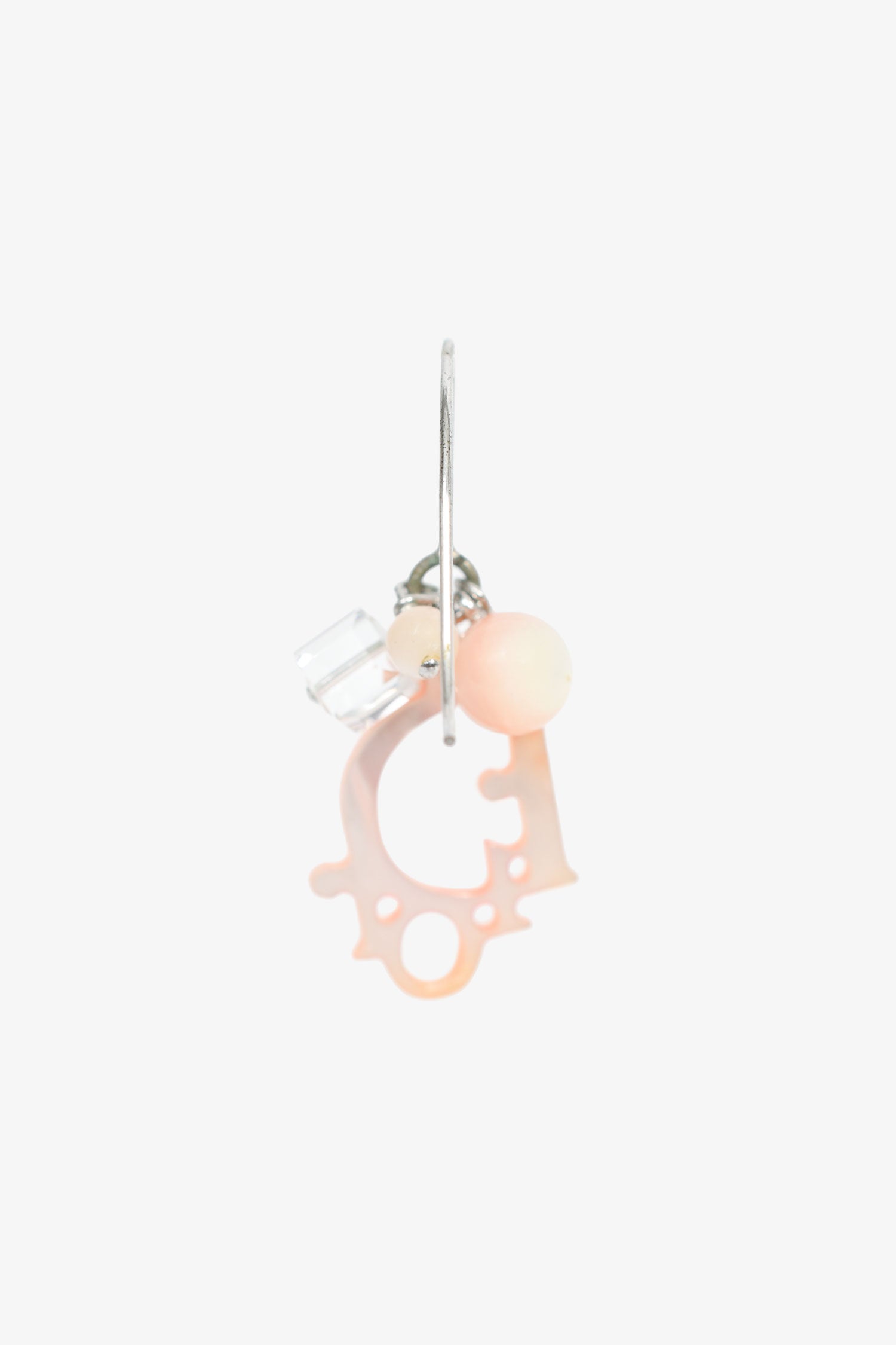 Christian Dior Pink/Silver Tone Logo Drop Earrings