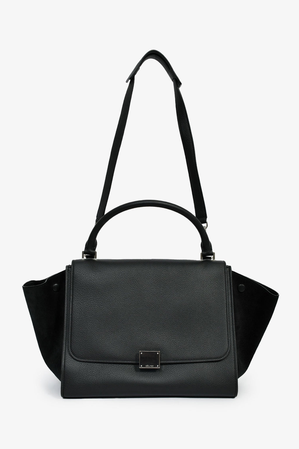 Celine Black Leather/Suede Medium 'Trapeze' Bag with Strap