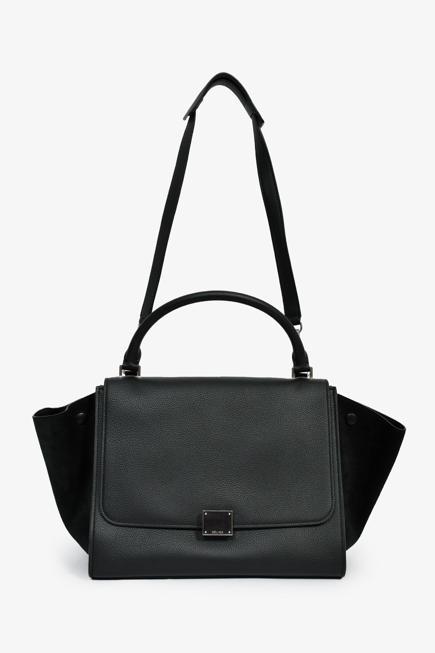 Celine Black Leather/Suede Medium 'Trapeze' Bag with Strap