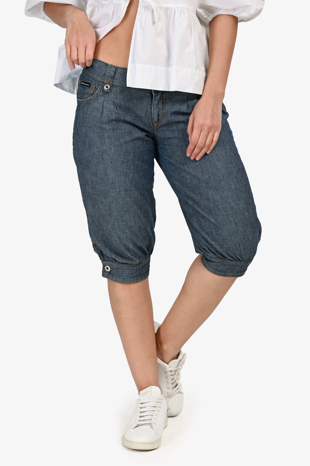 D&G Dolce & Gabbana Vintage Denim Buttoned Cuff Bermuda Shorts Size 27