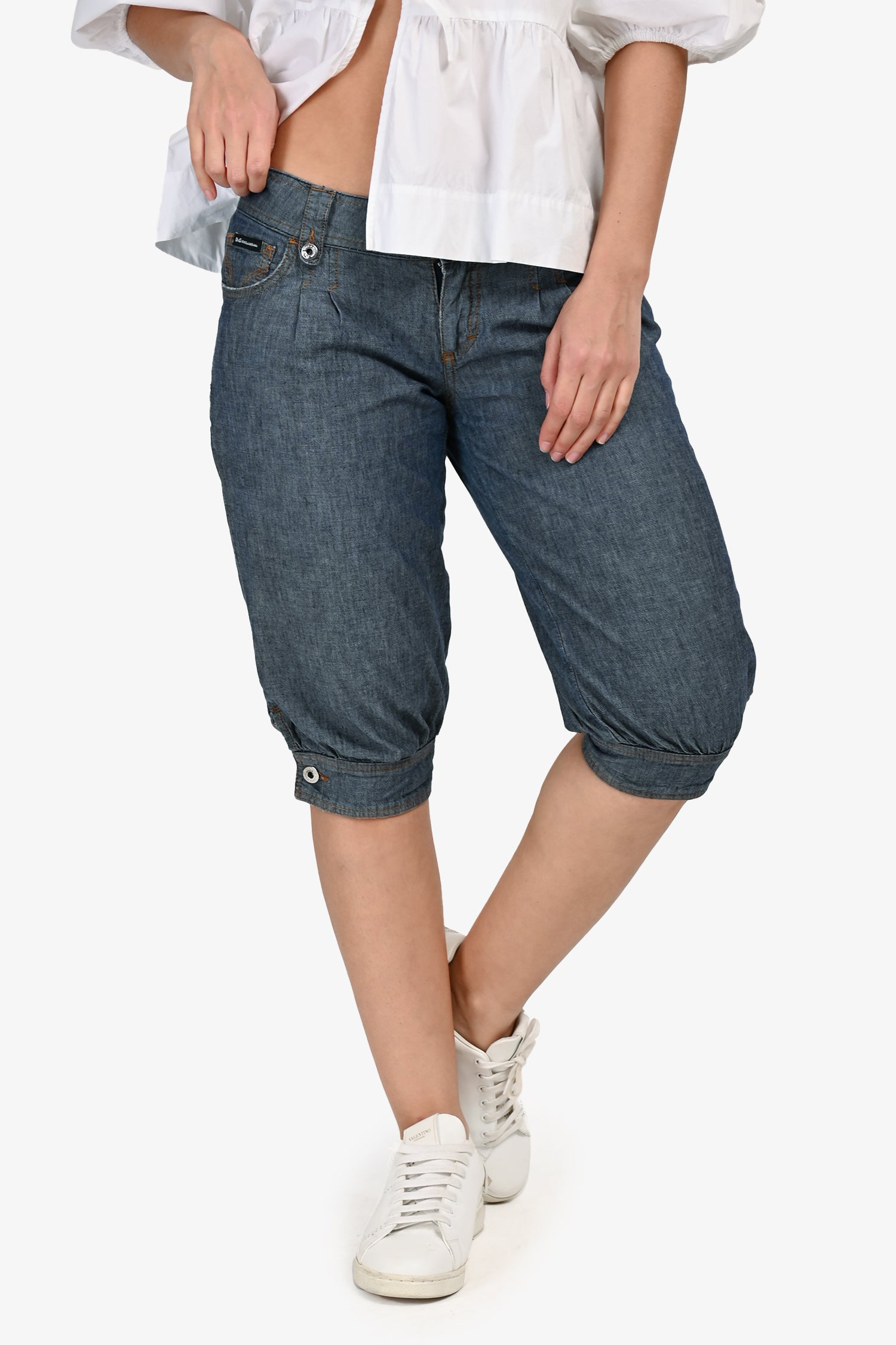 D&G Dolce & Gabbana Vintage Denim Buttoned Cuff Bermuda Shorts Size 27