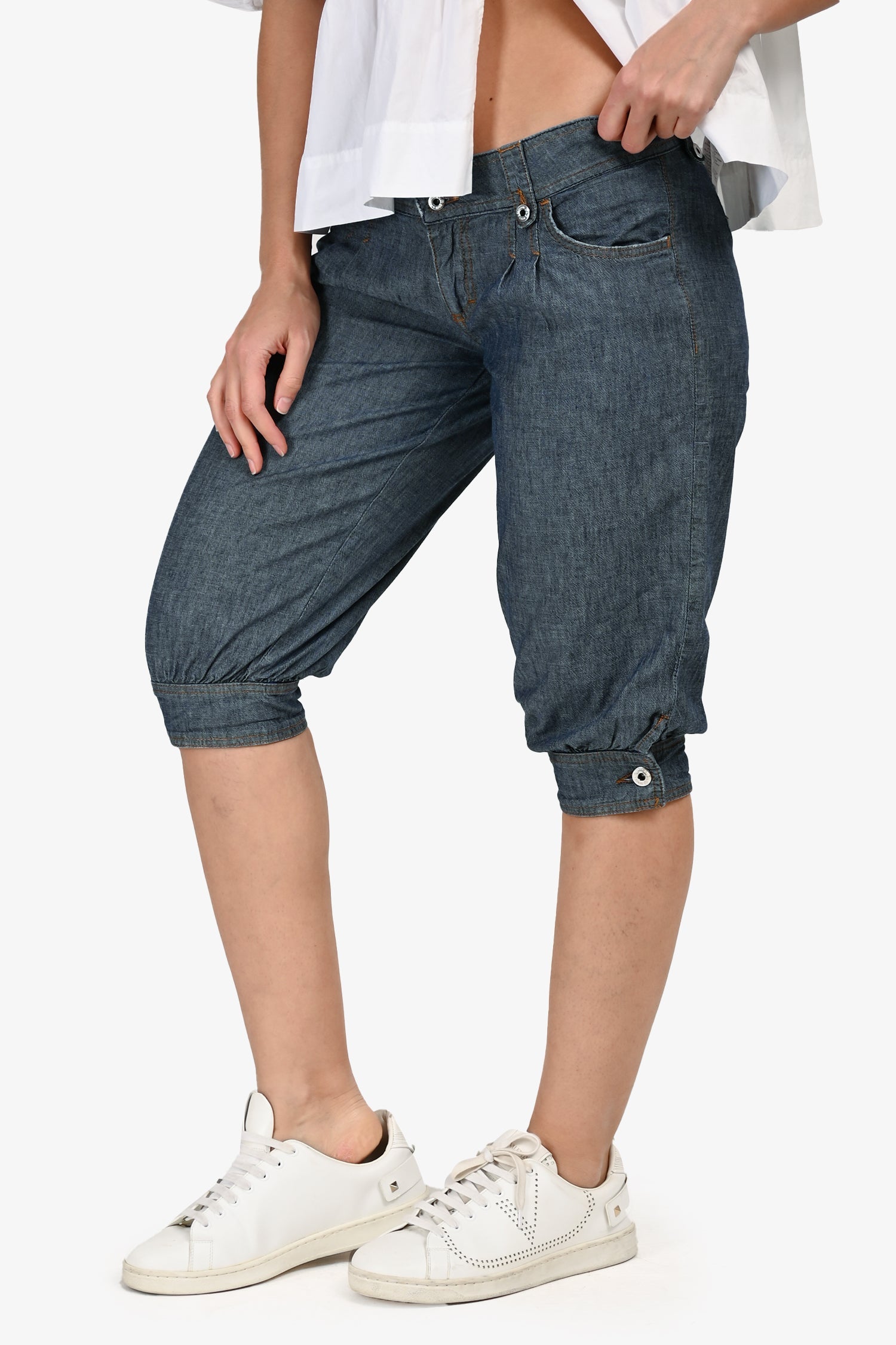 D&G Dolce & Gabbana Vintage Denim Buttoned Cuff Bermuda Shorts Size 27