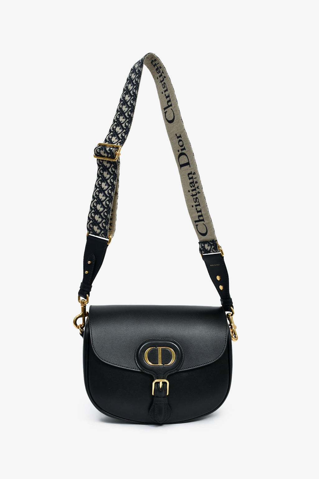 Christian Dior Black Leather Large Bobby Oblique Canvas Strap Crossbody Bag